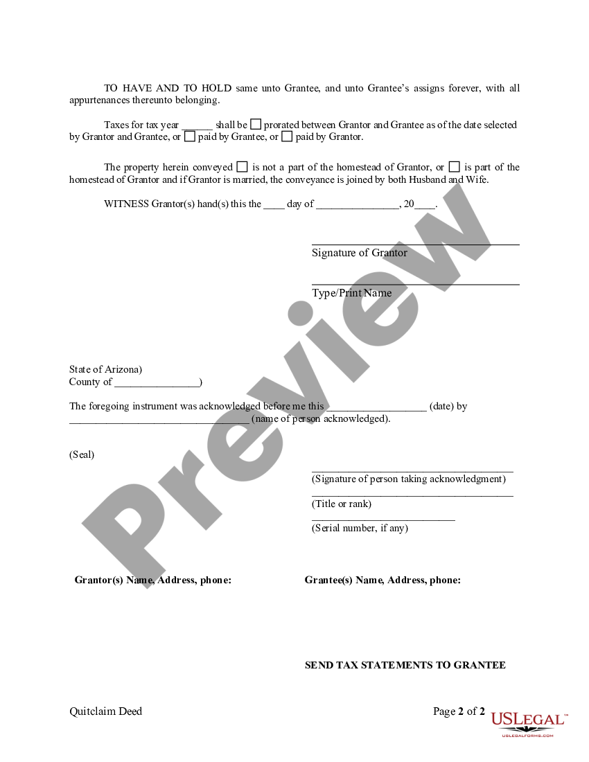 Arizona Quitclaim Deed From Individual To Corporation Deed Real Estate Us Legal Forms 8517