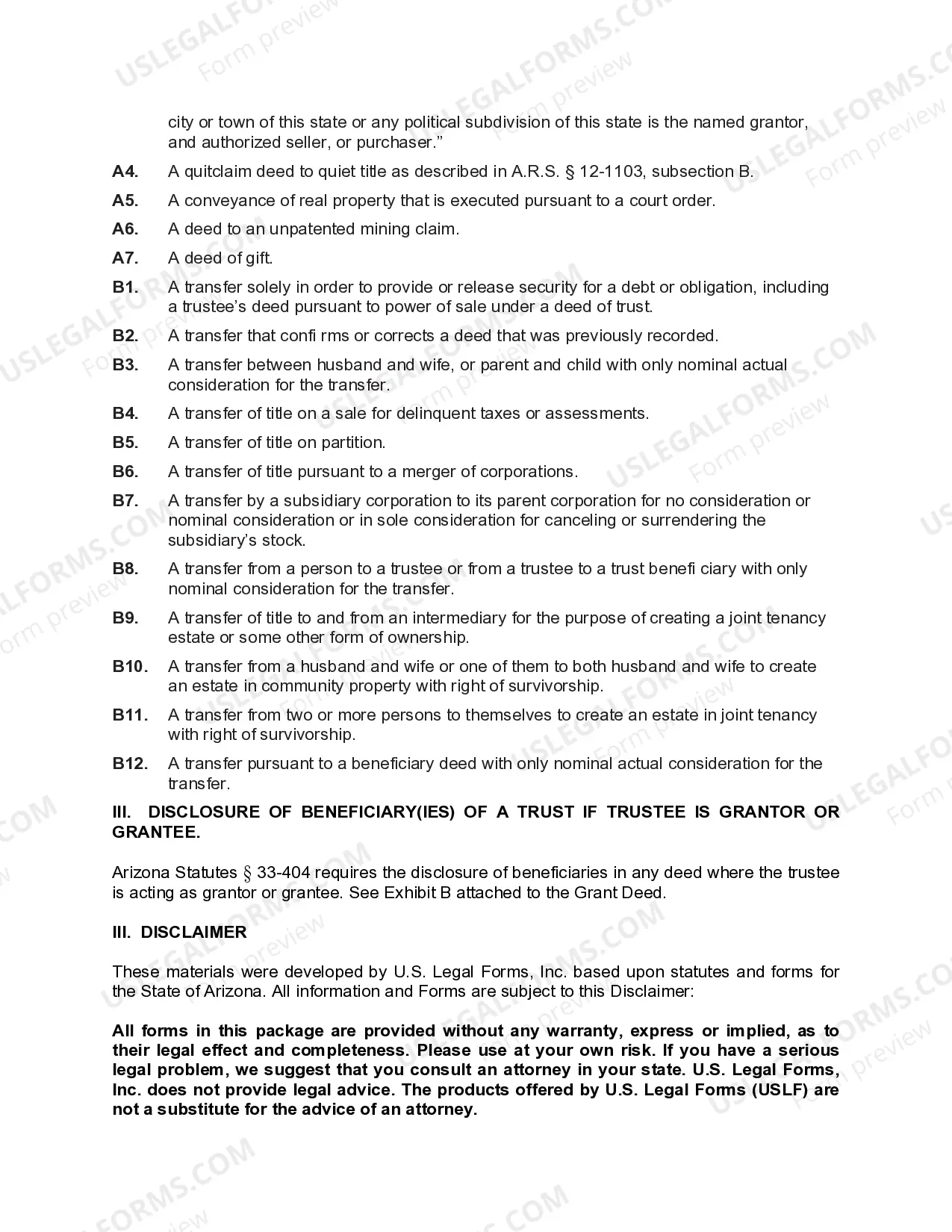 Preview Grant Deed from two Individuals, or Husband and Wife, to a Trust.