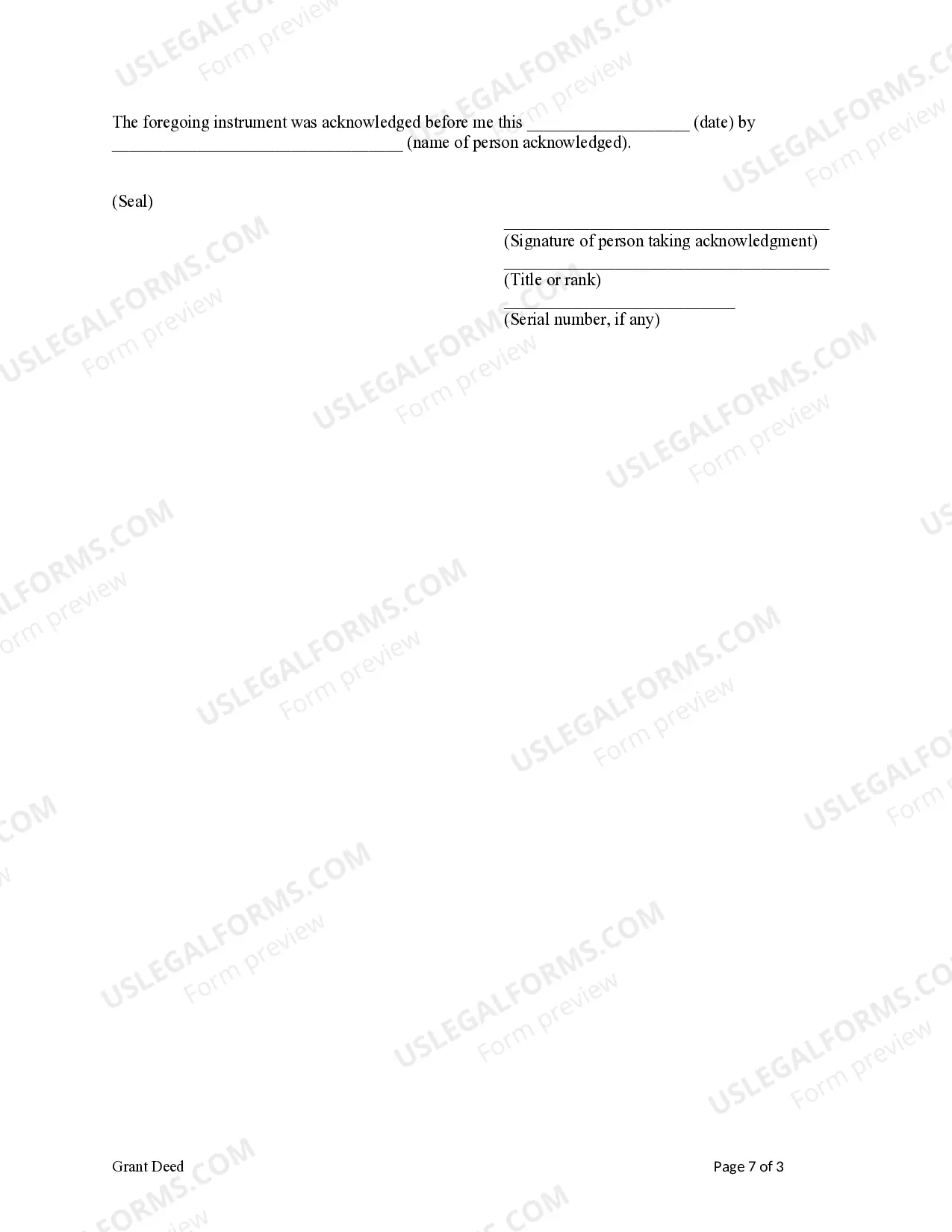 Preview Grant Deed from two Individuals, or Husband and Wife, to a Trust.