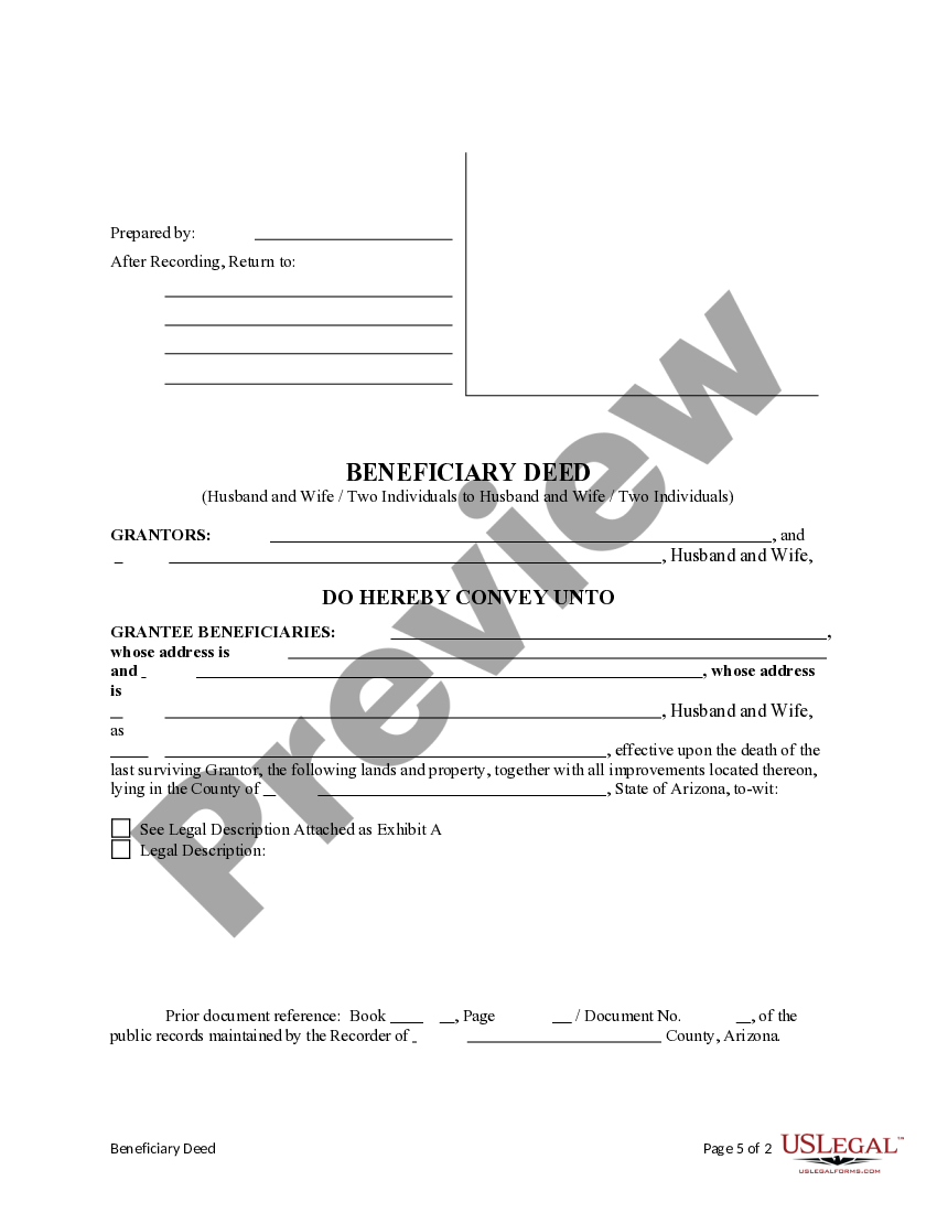 Arizona Beneficiary or Transfer of Death (TOD) Deed Arizona
