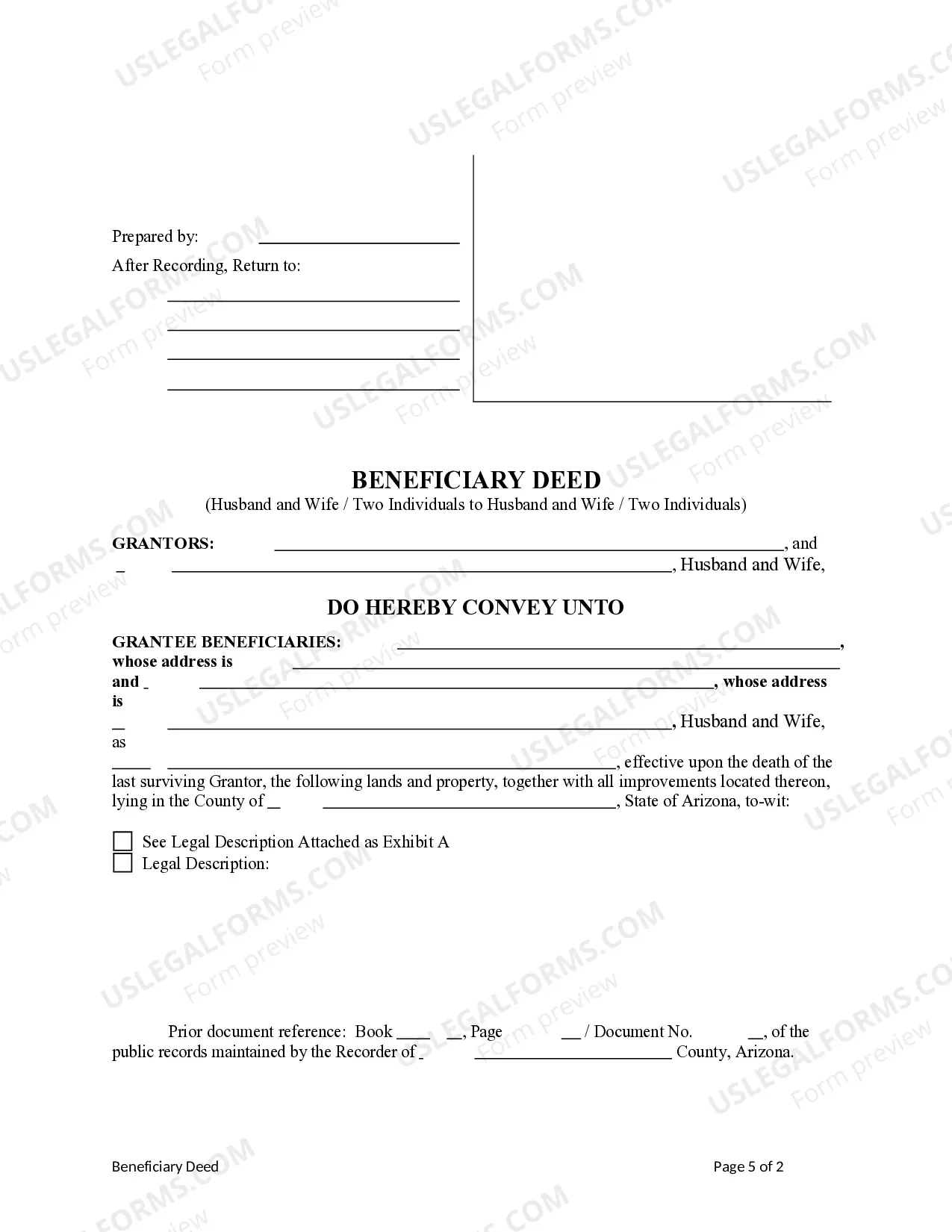 Preview Beneficiary or Transfer of Death (TOD) Deed - Husband and Wife / Two Individuals to Husband and Wife / Two Individuals