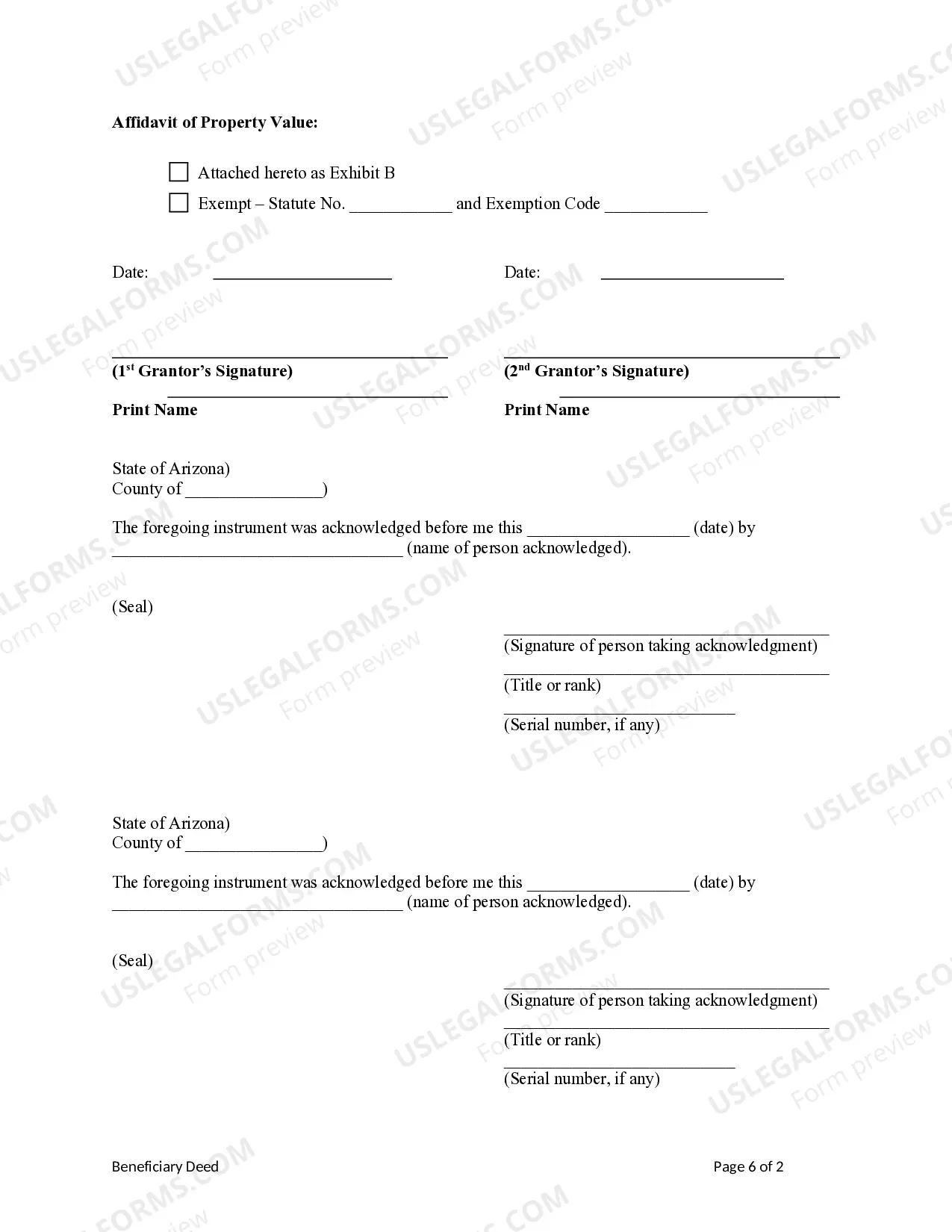 Preview Beneficiary or Transfer of Death (TOD) Deed - Husband and Wife / Two Individuals to Husband and Wife / Two Individuals
