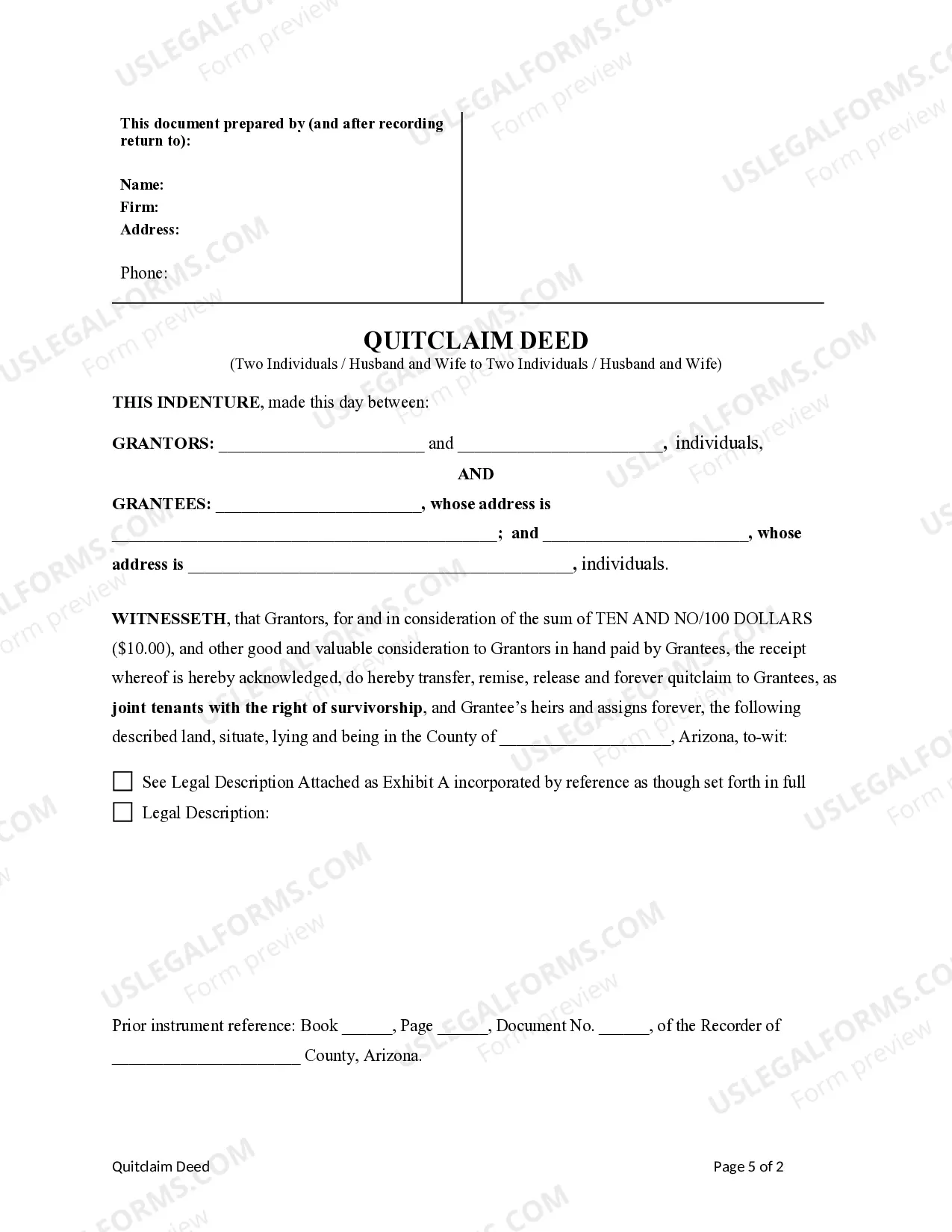 Preview Quitclaim Deed - from Two Individuals-Husband and Wife to Two Individuals-Husband and Wife