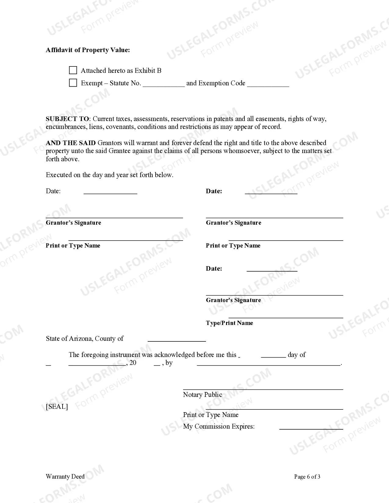 Preview Arizona Warranty Deed for a Condominium from Three Individuals to Two Individuals