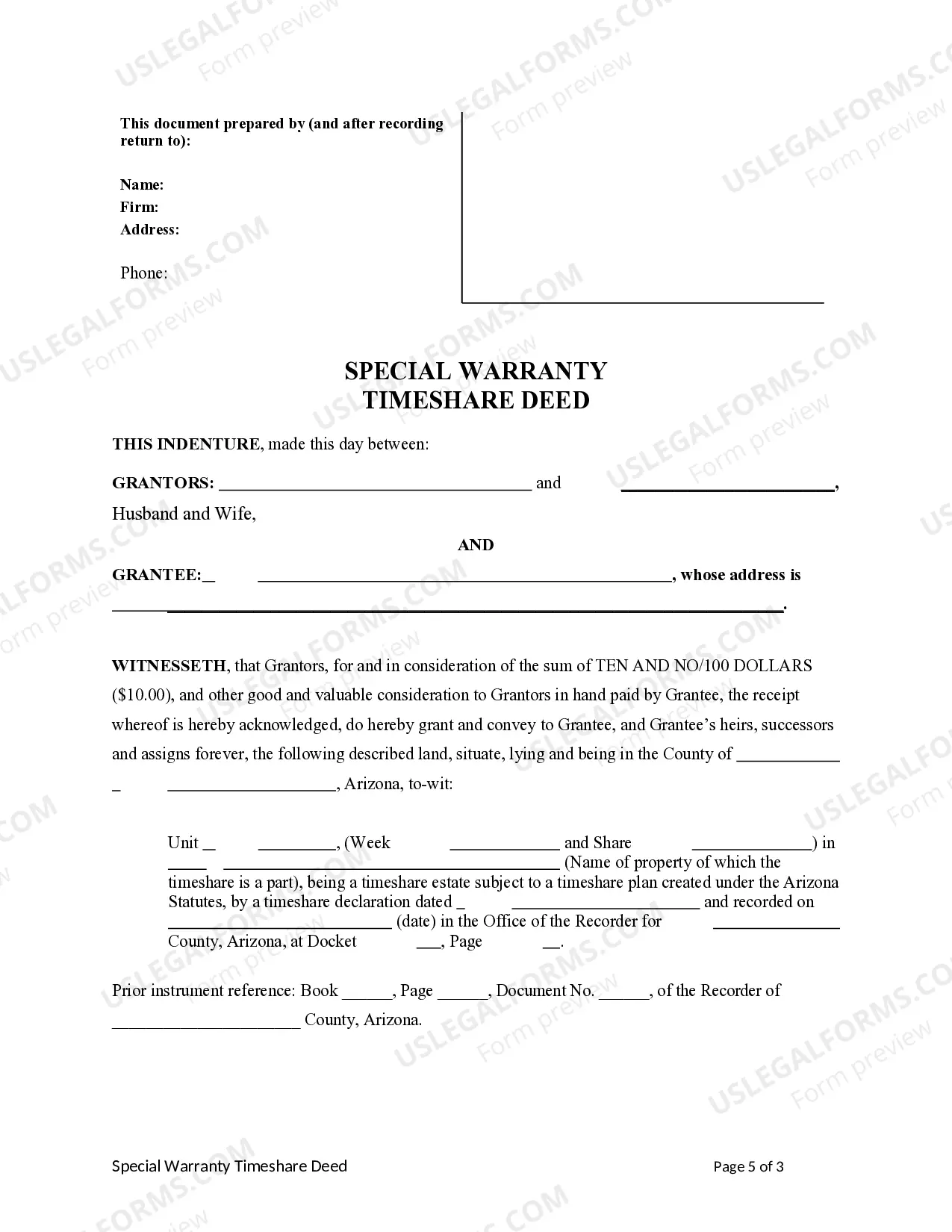 Preview Special Warranty Timeshare Deed form Husband and Wife / Two Individuals to an Individual
