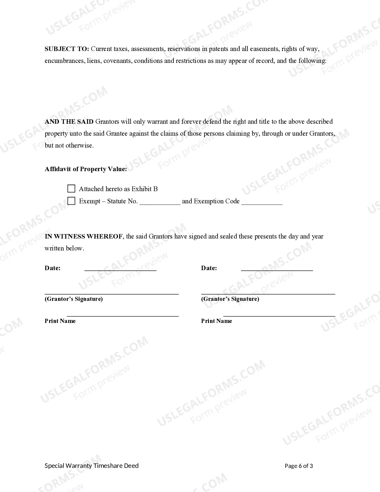 Preview Special Warranty Timeshare Deed form Husband and Wife / Two Individuals to an Individual