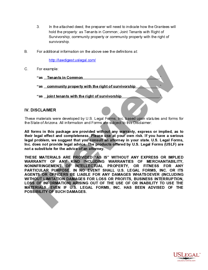 Arizona Life Estate Deed from Two married couples to an Individual Arizona Estate US Legal Forms