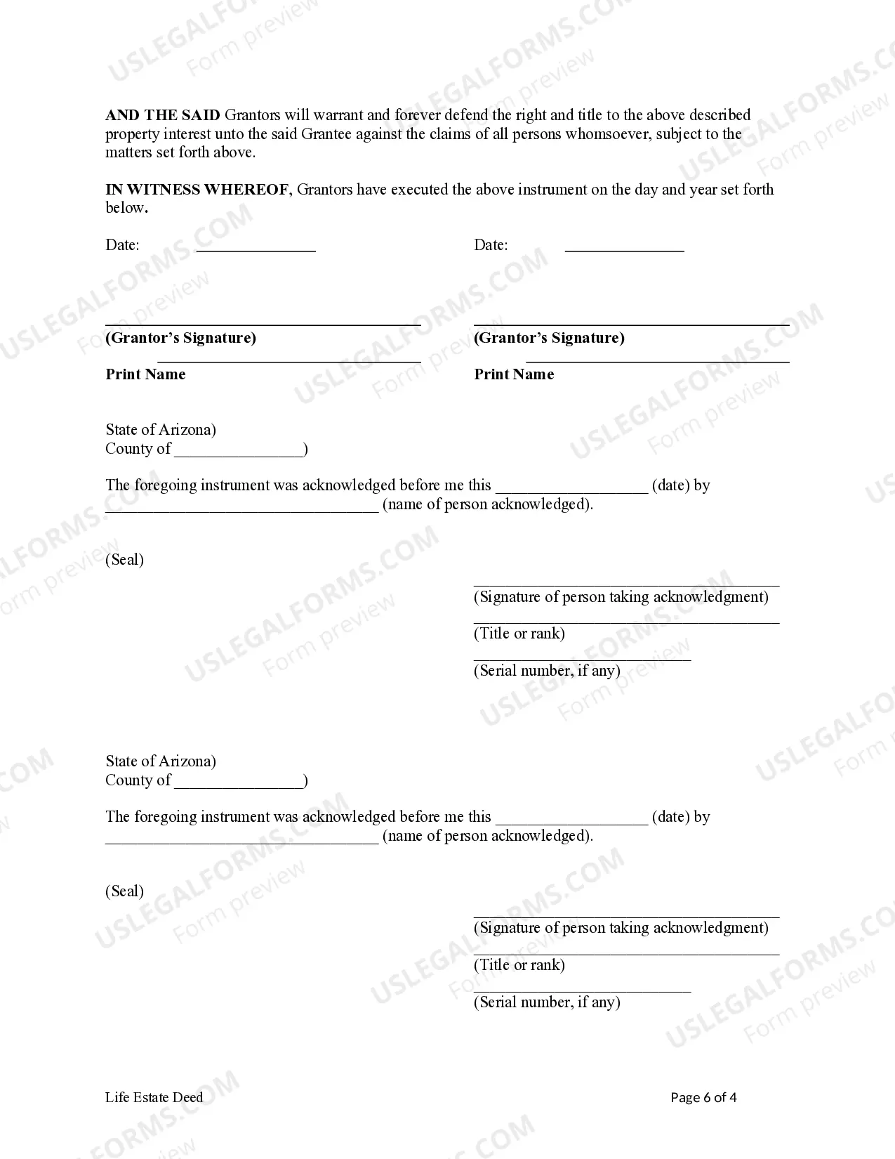 Preview Life Estate Deed from Two married couples to an Individual