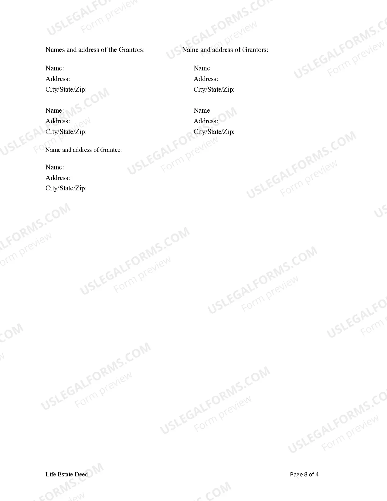 Preview Life Estate Deed from Two married couples to an Individual