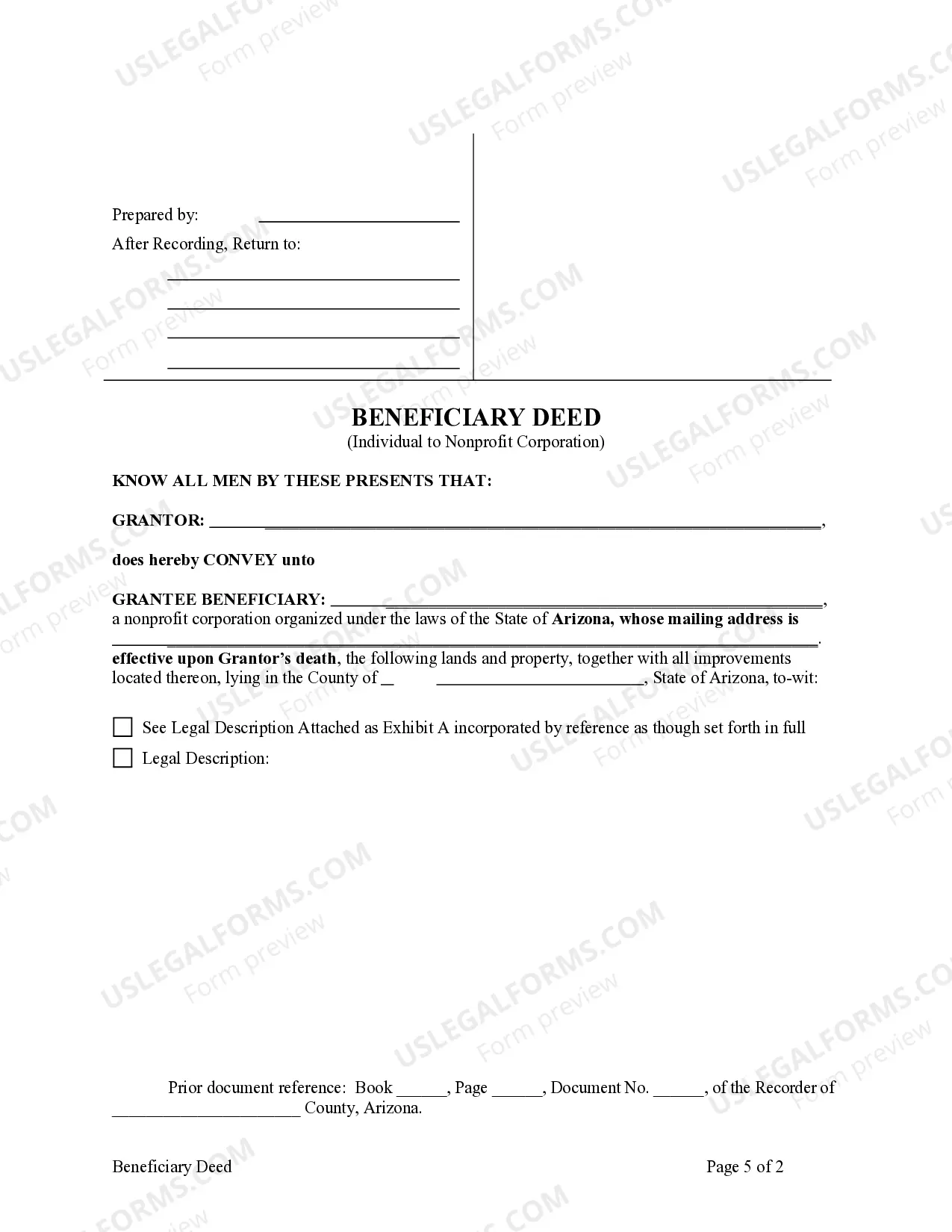 Preview Beneficiary or Transfer on Death Deed from an Individual Owner to a Nonprofit Corporation as Beneficiary