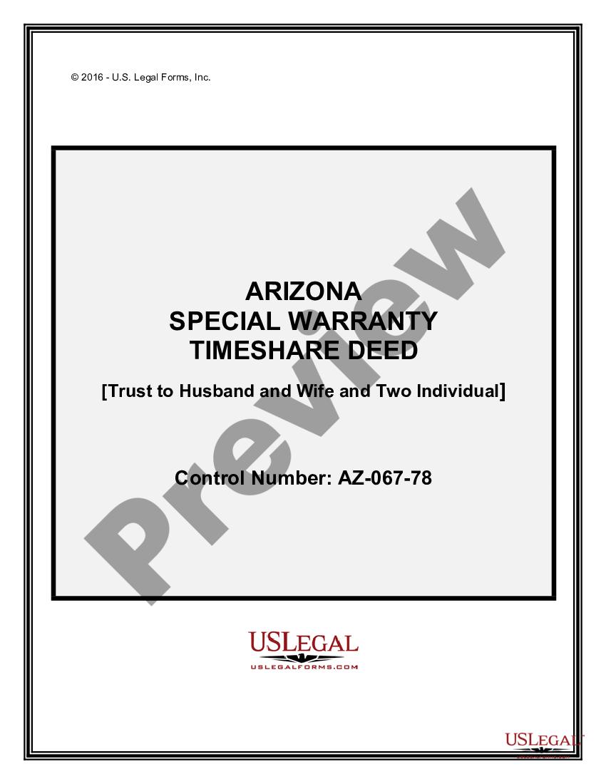 Maricopa Arizona Special Warranty Timeshare Deed from a Trust to a