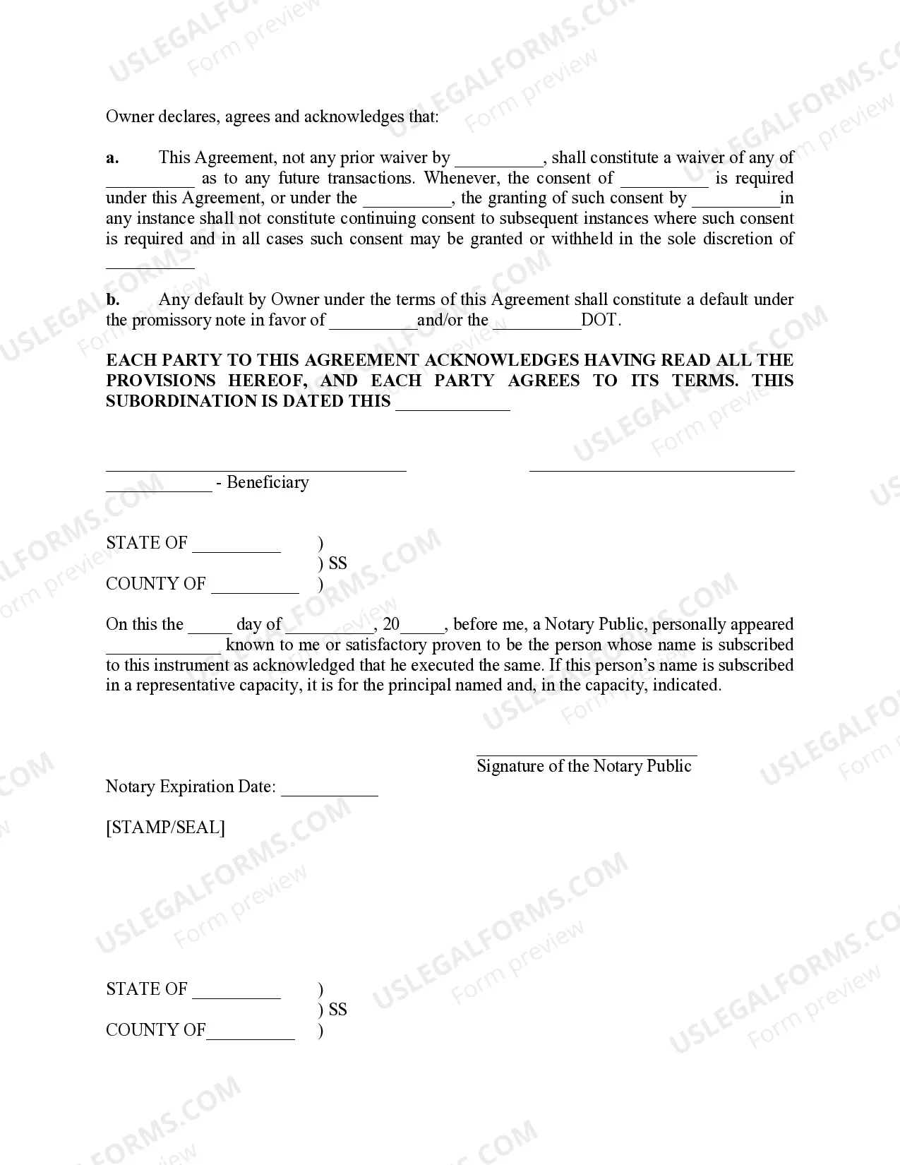 Preview Subordination Agreement