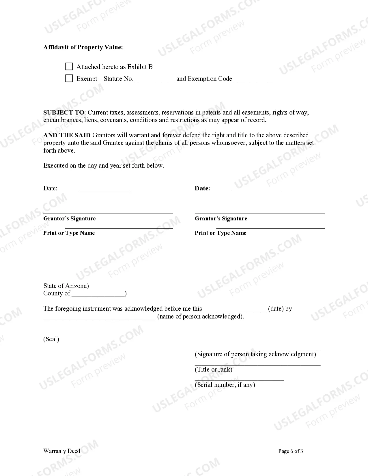Preview Arizona Warranty Deed for a Condominium from Two Individuals to Two Individuals