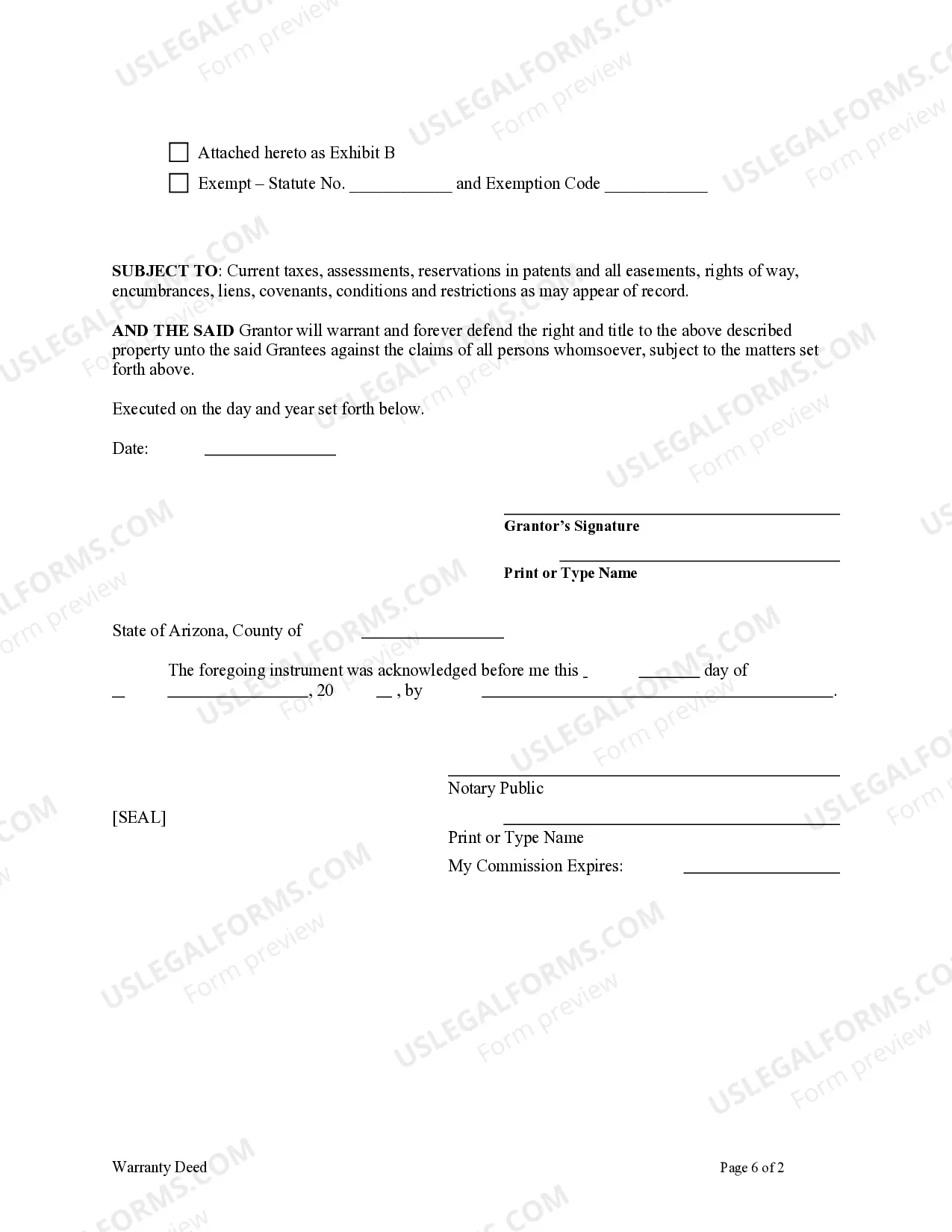 Preview Arizona Warranty Deed for a Condominium from an Individual to Two Individuals