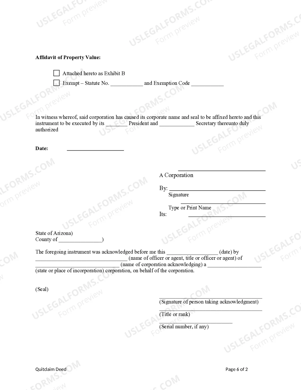 Preview Quitclaim Deed from Corporation to a Trust