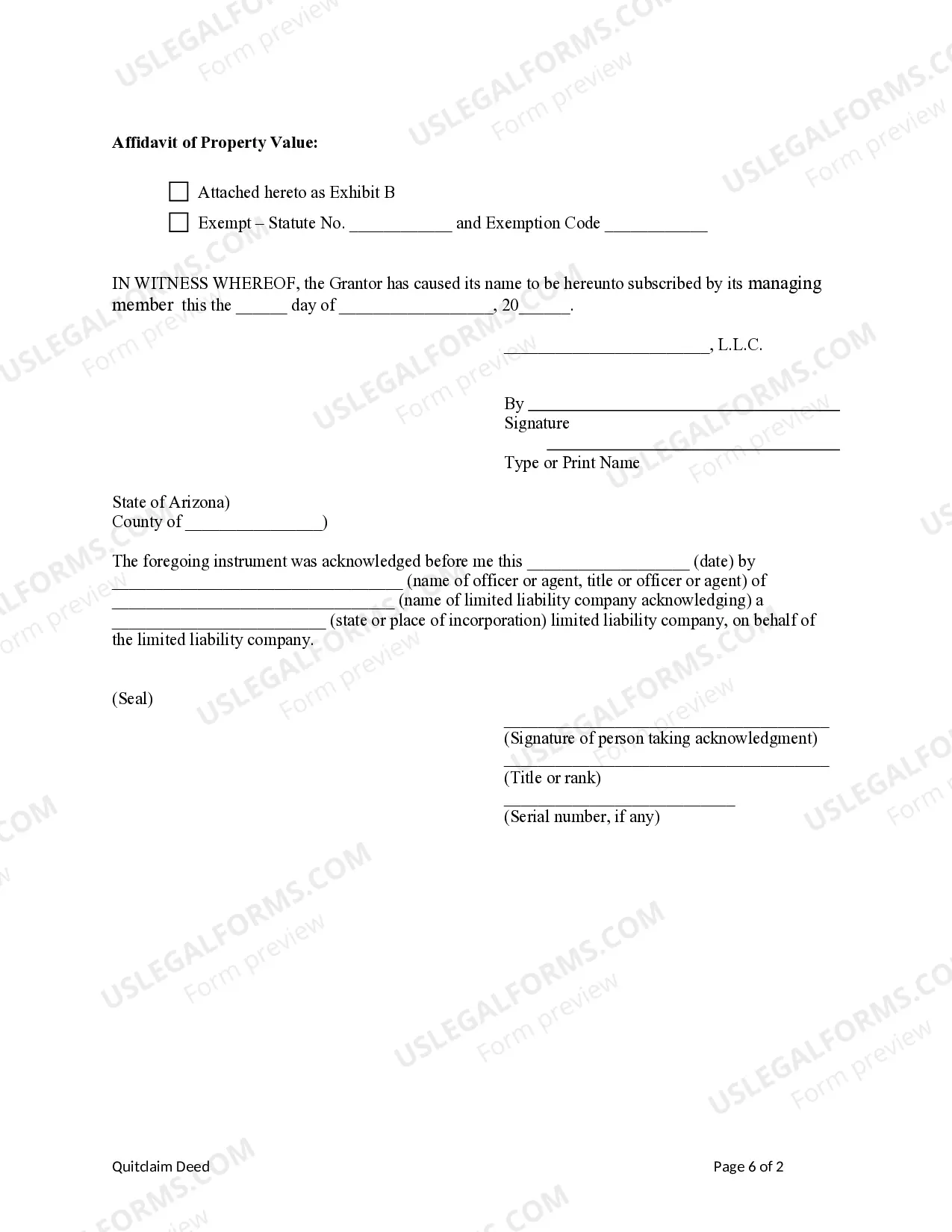 Preview Quitclaim Deed from a Limited Liability Company to an Individual