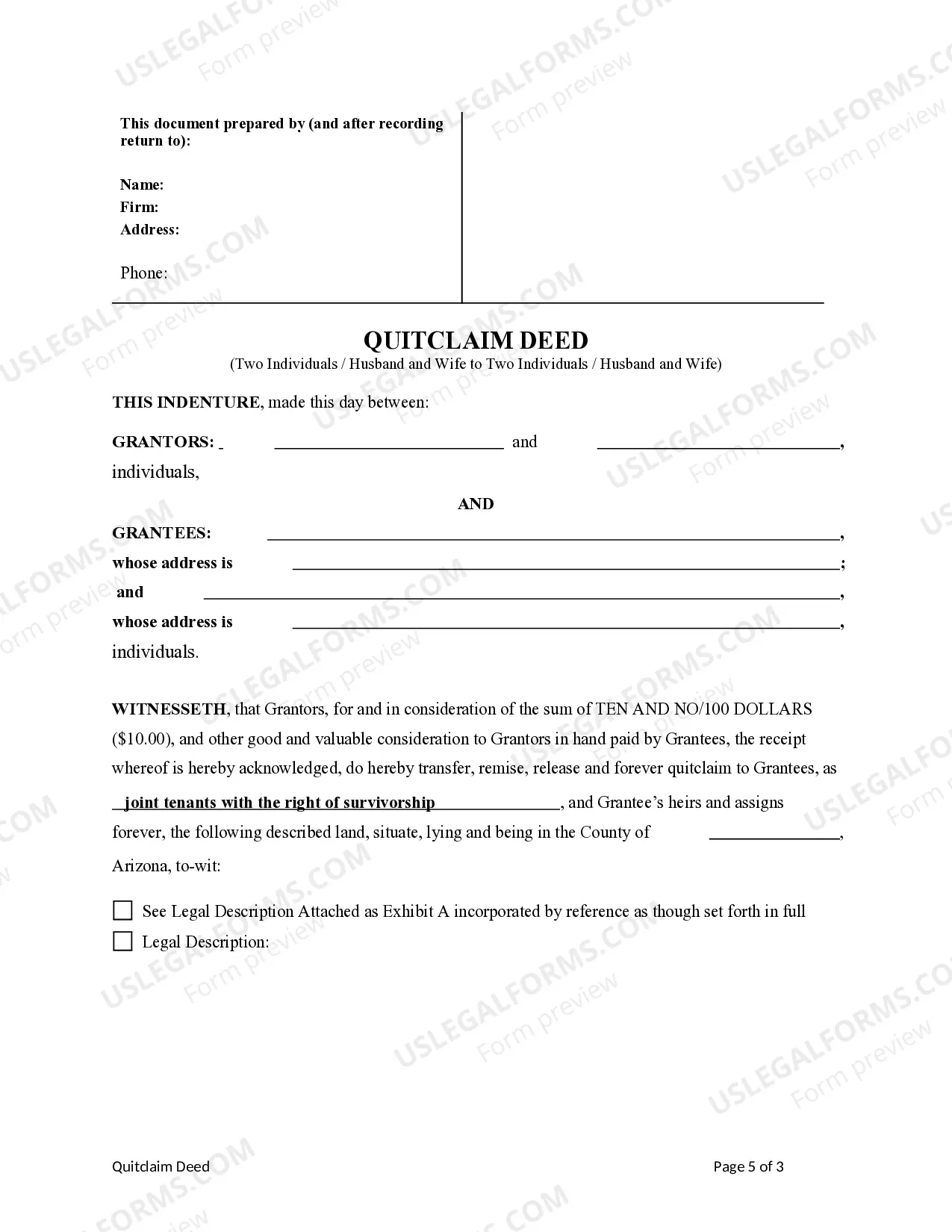Preview Quitclaim Deed from Two Individuals/Husband and Wife to Four Individuals