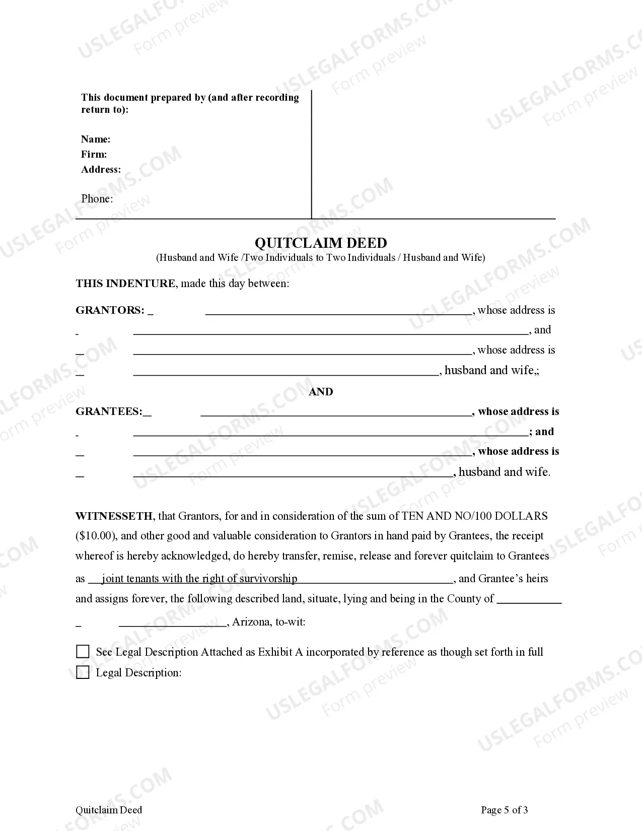 Preview Quitclaim Deed from Husband and Wife, or Two Individuals, to Husband and Wife and Husband and Wife