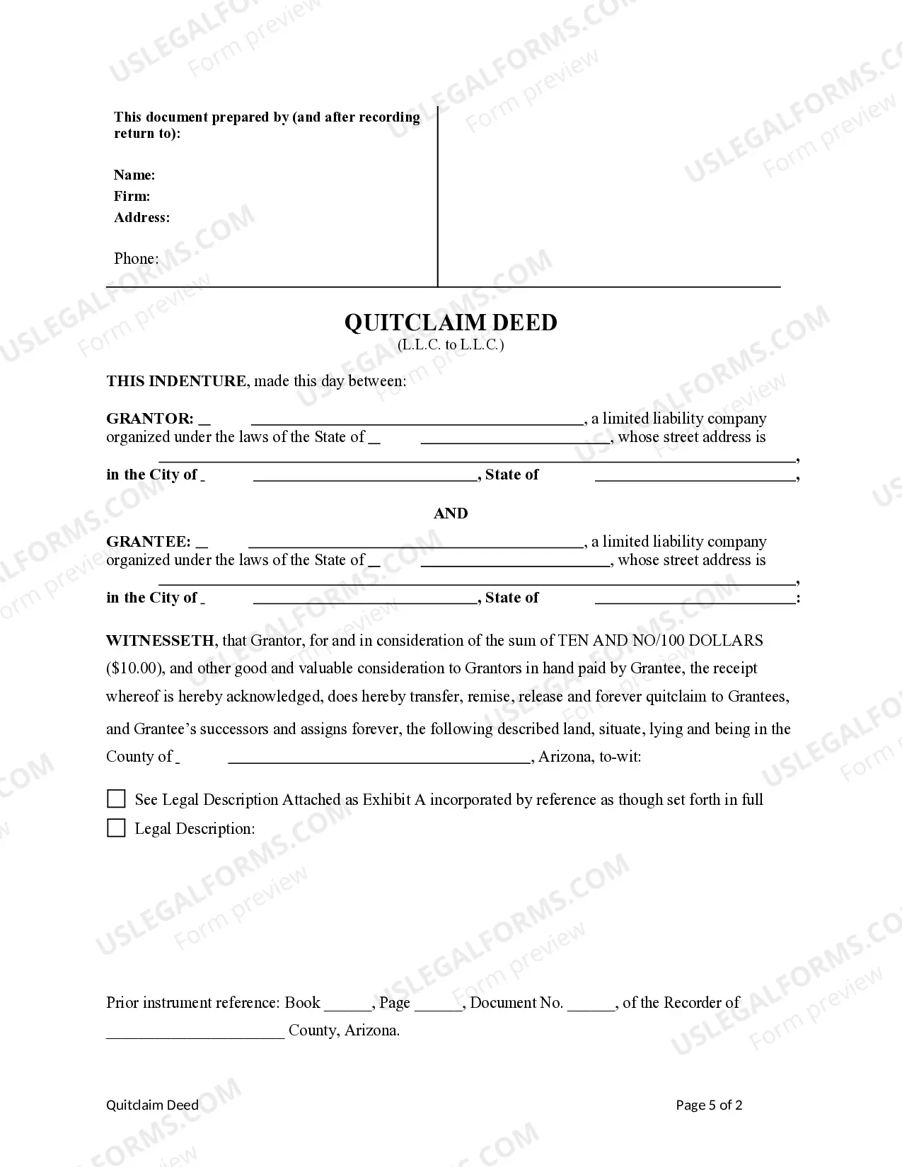 Preview Quitclaim Deed from a Limited Liability Company to a Limited Liability Company.