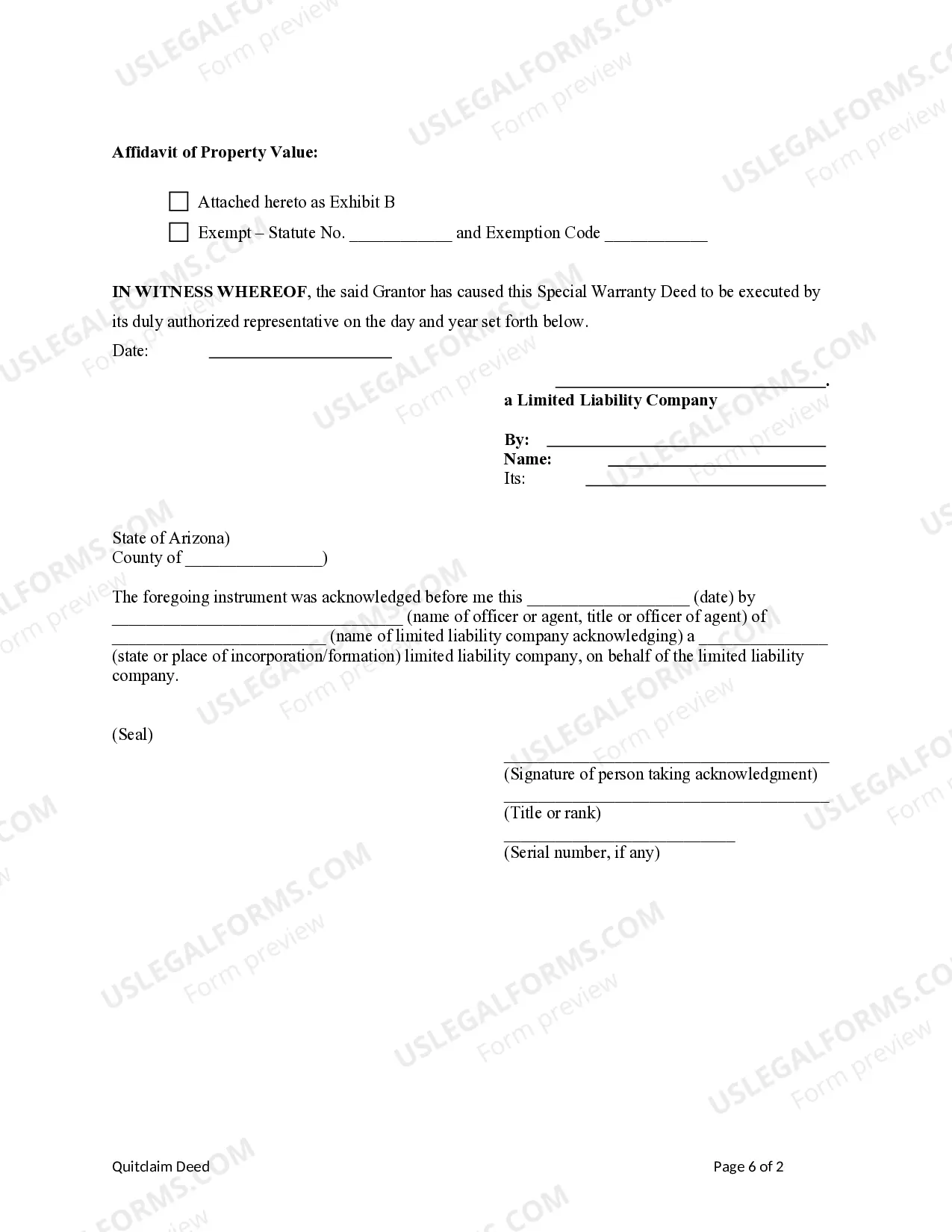 Preview Quitclaim Deed from a Limited Liability Company to a Limited Liability Company.