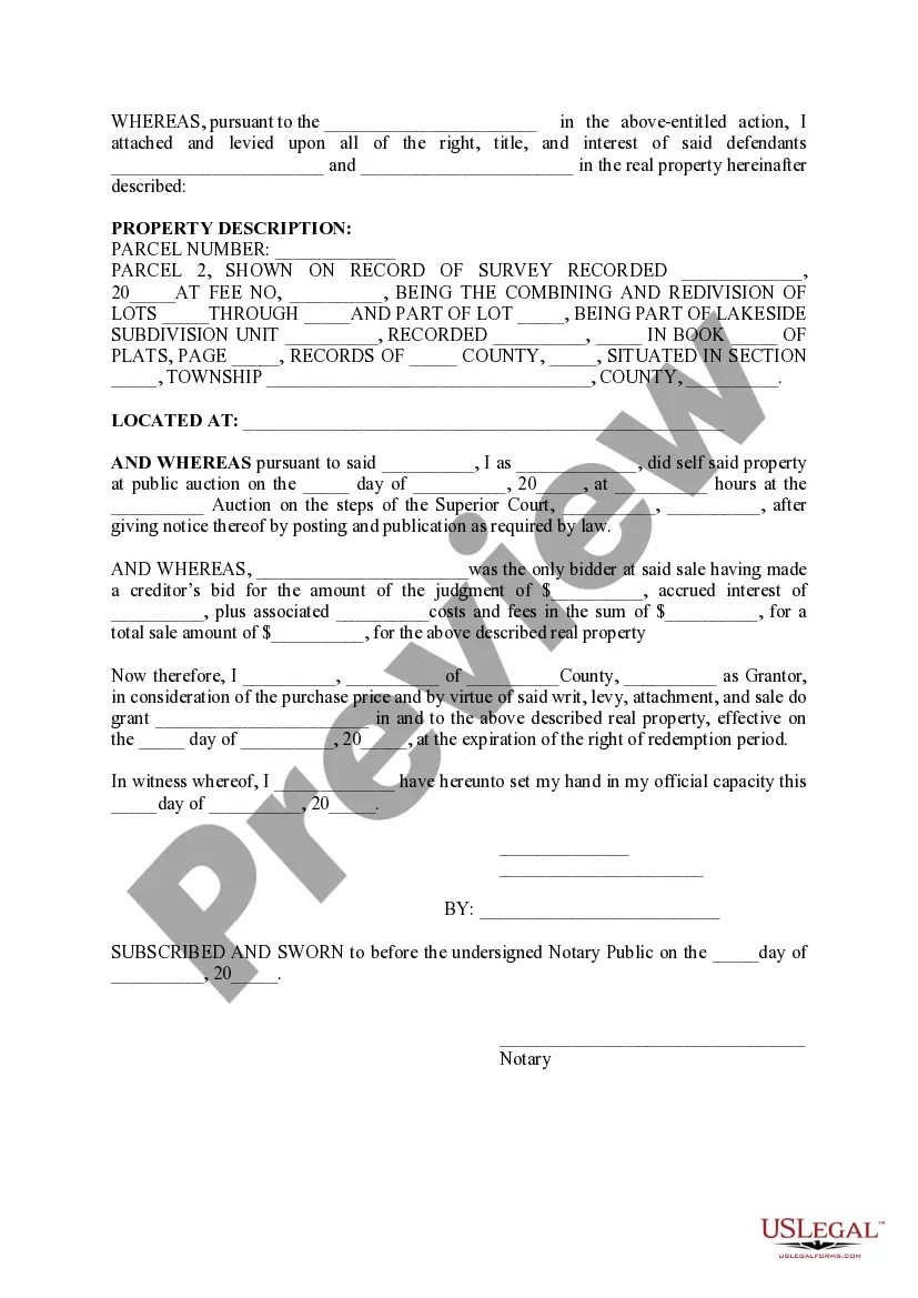 Preview Certificate of Sale of Property on Execution