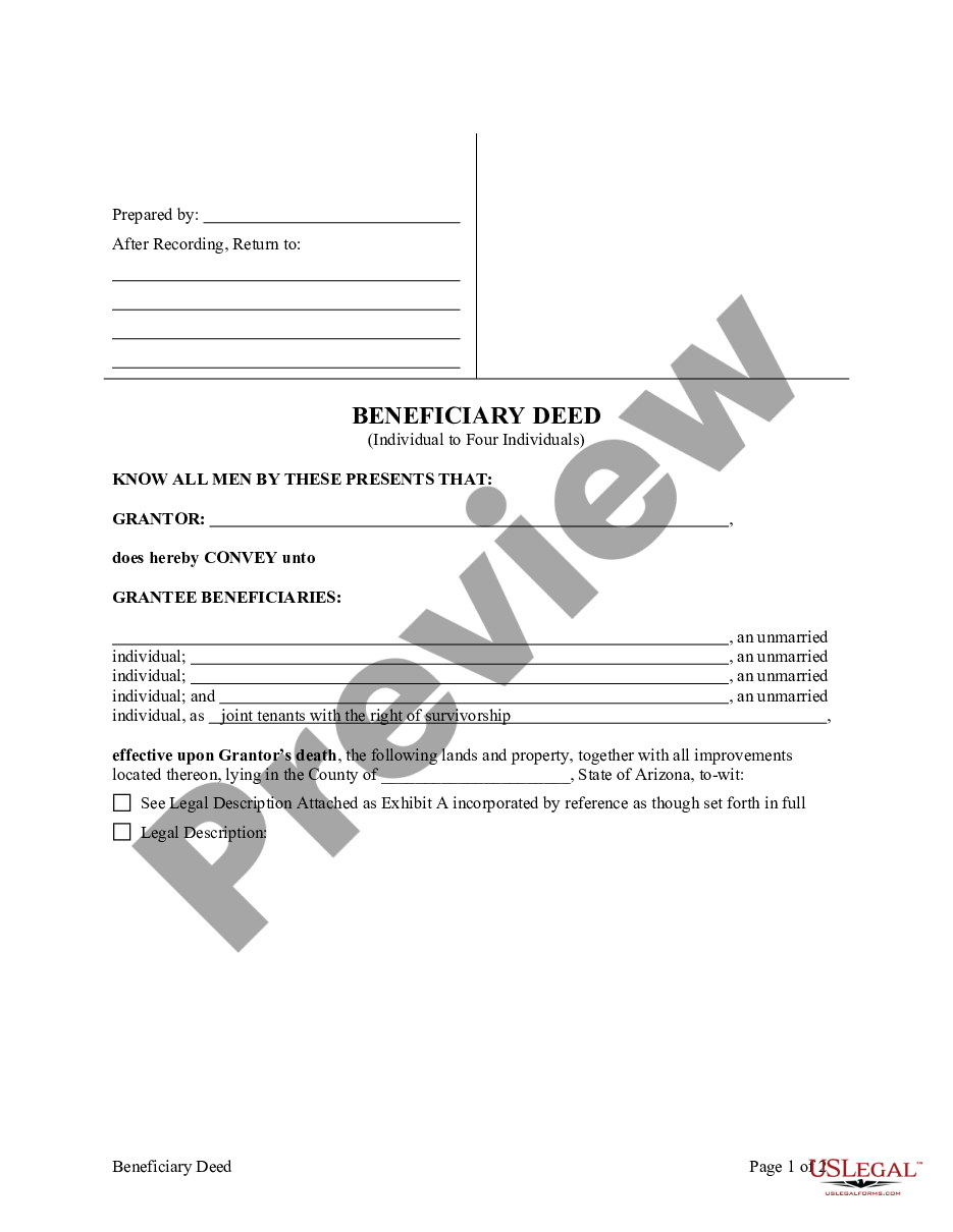 Arizona Transfer on Death or TOD Beneficiary Deed Deed Beneficiary