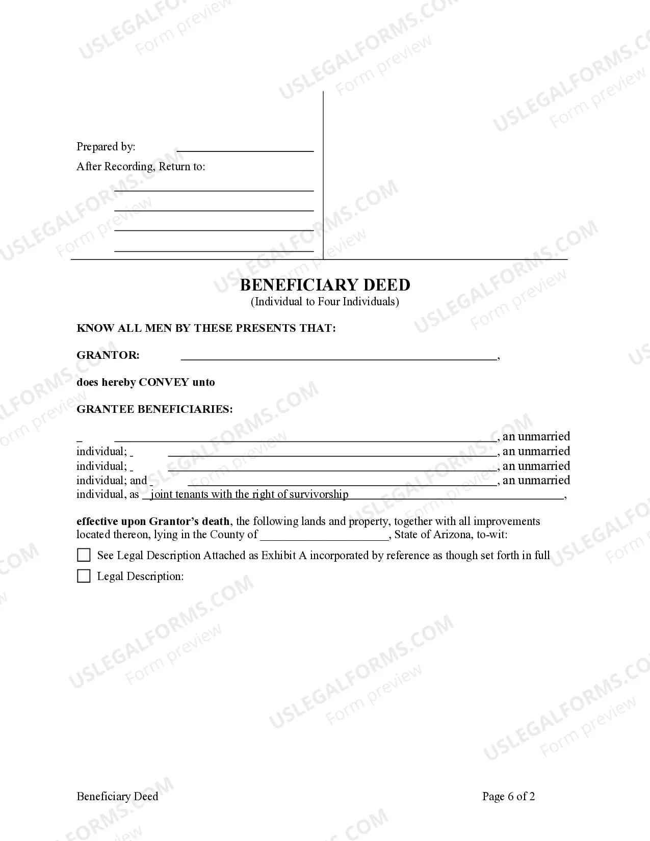 Preview Transfer on Death or TOD - Beneficiary Deed - Individual Grantor to Four Individuals