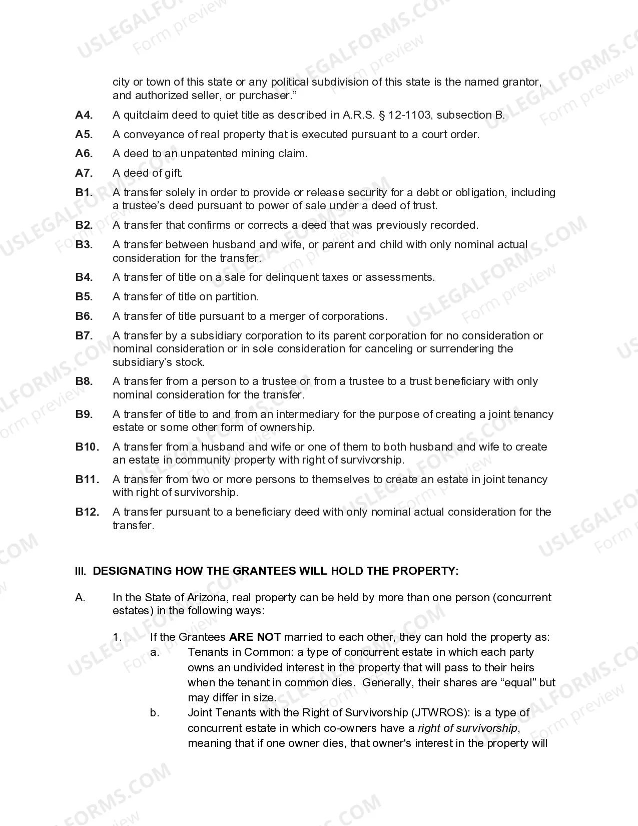 Preview Arizona Quitclam Deed from an Individual to an Individual and Husband and Wife.