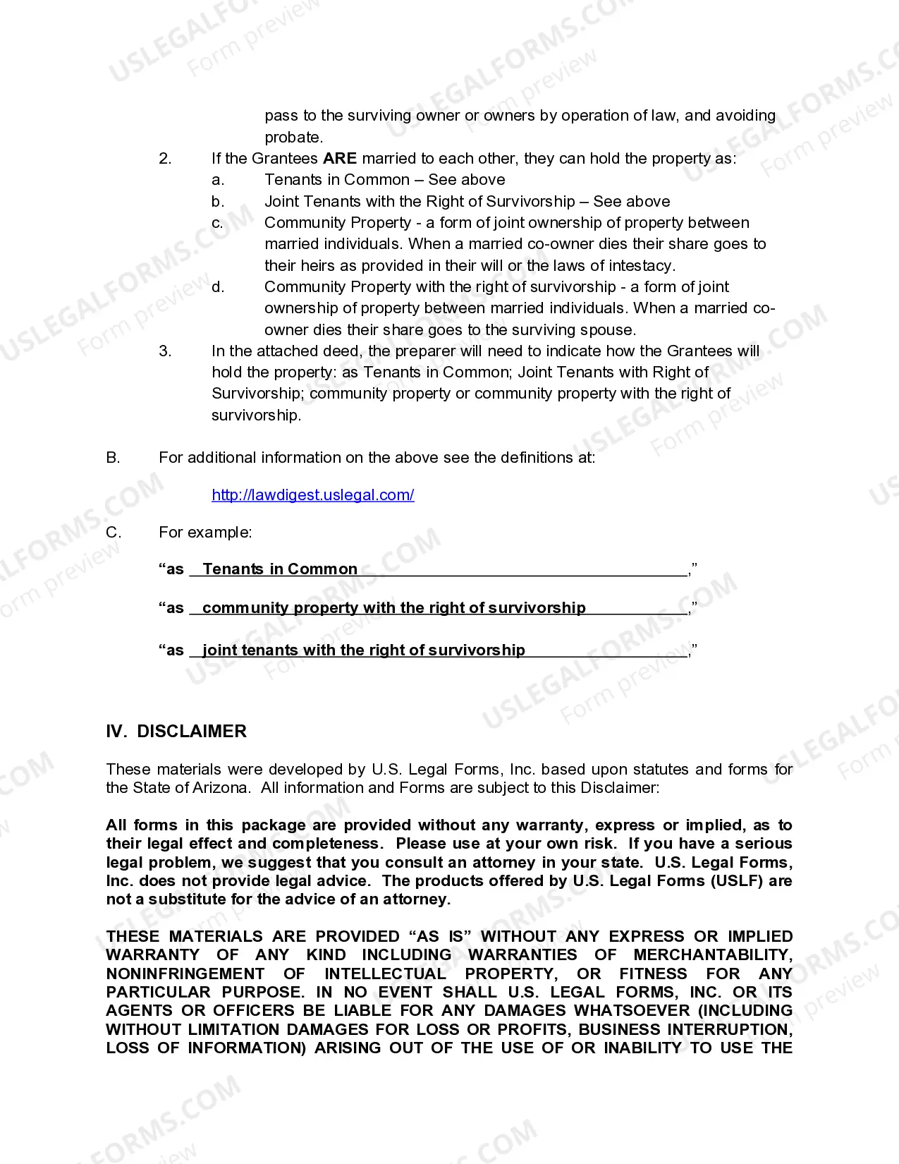 Preview Arizona Quitclam Deed from an Individual to an Individual and Husband and Wife.