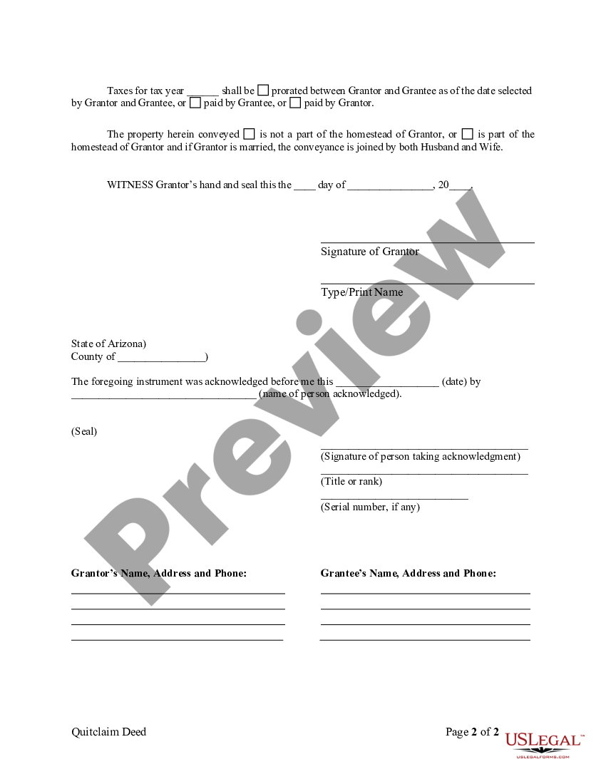 Arizona Quitclaim Deed From Individual To A Trust Quit Claim Deed Arizona Us Legal Forms 3394