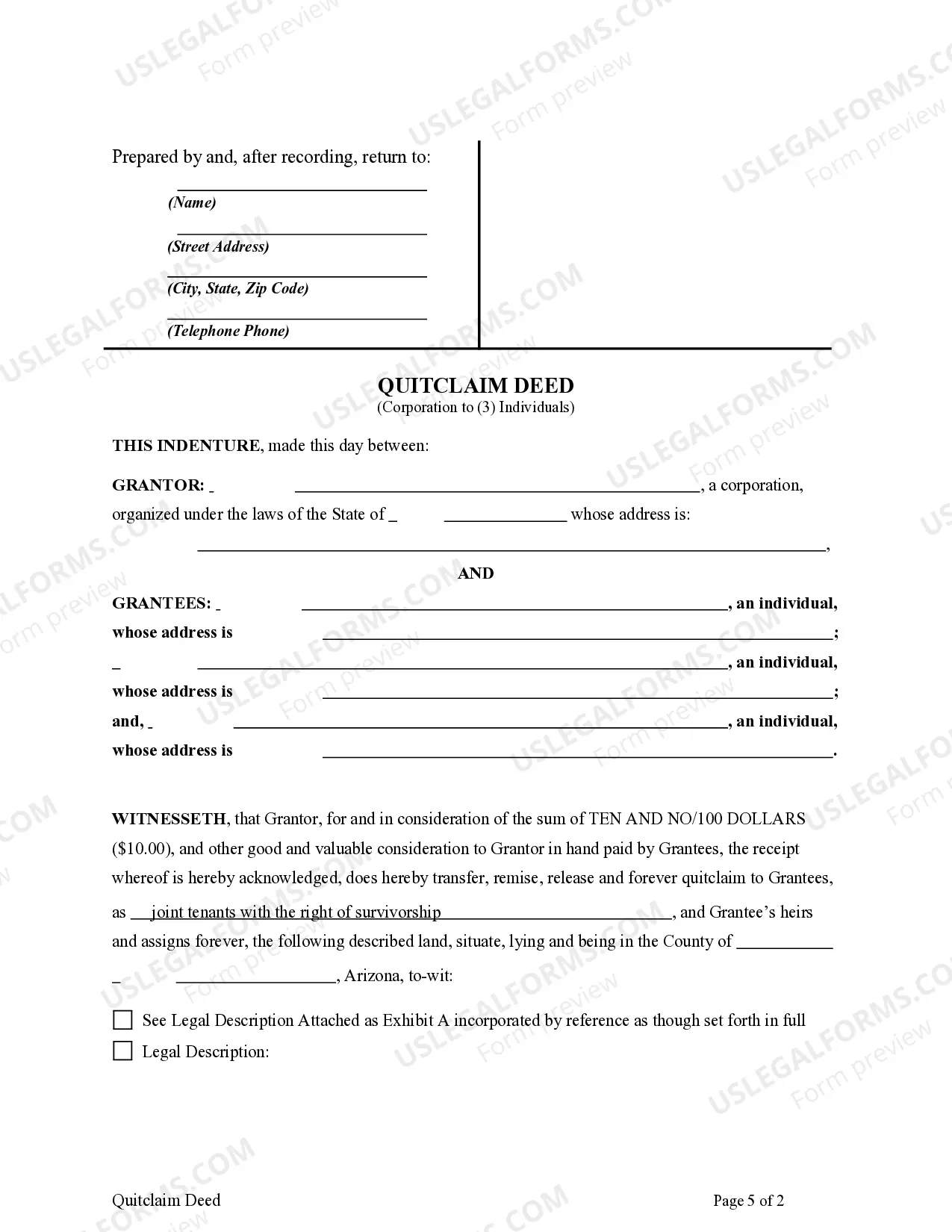 Preview Quitclaim deed from a Corporation to (3) Three Individuals