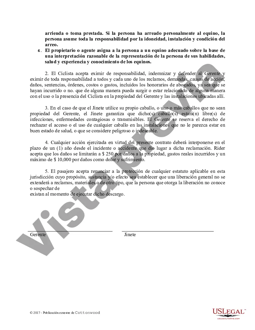 Preview Exención de responsabilidad Propietario Jinete - Formularios equinos de caballos