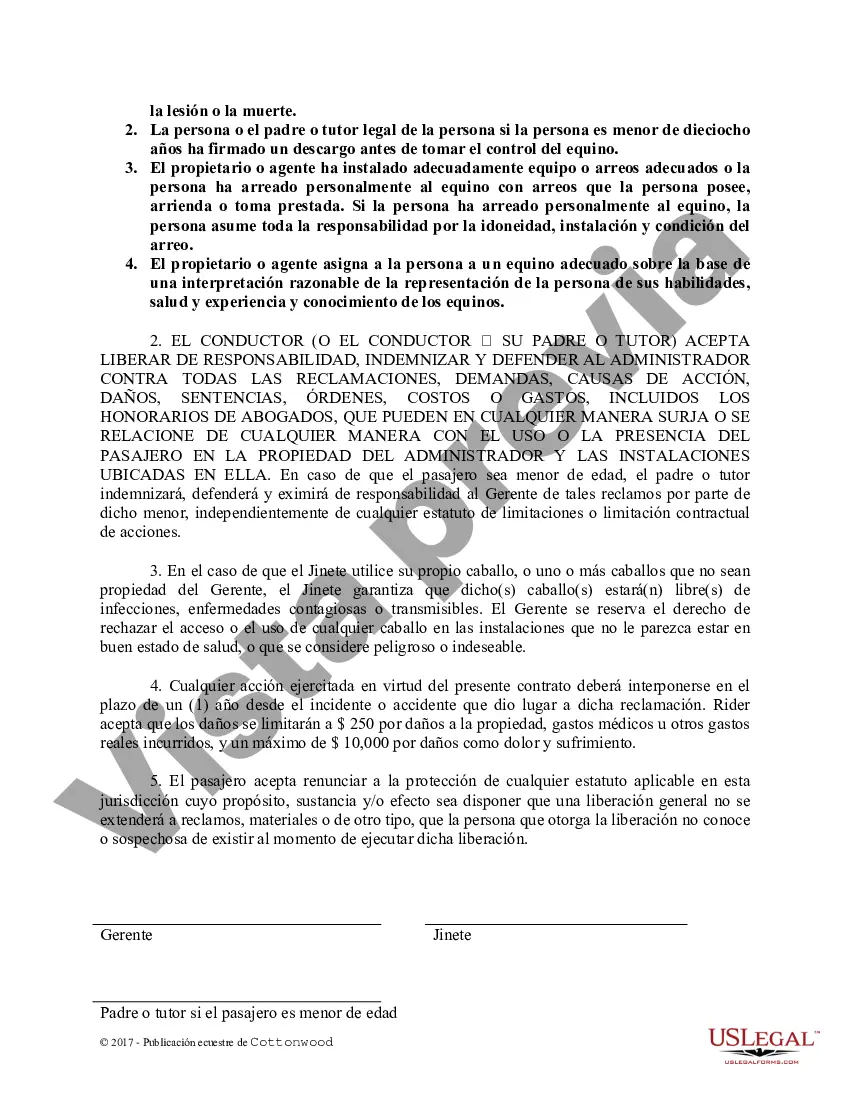 Preview Liberación de responsabilidad padre menor de edad - Formas de caballos equinos