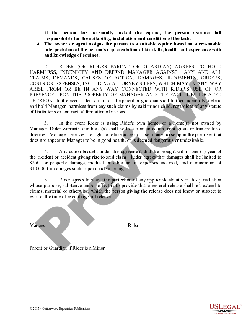 Arizona Release of Liability Parent Minor - Equine Release Of Liability ...