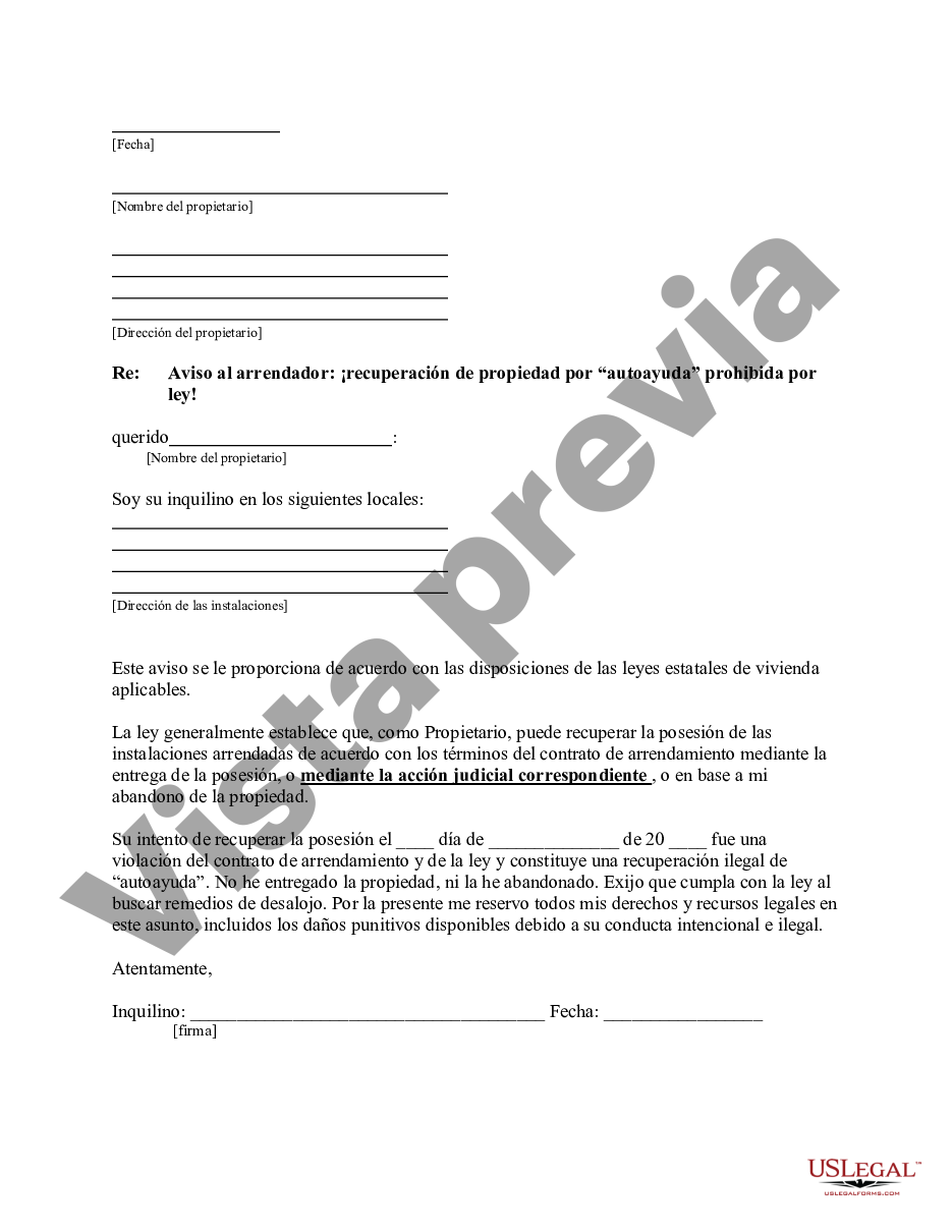 Scottsdale Arizona Carta Del Arrendatario Al Arrendador Sobre El Uso Ilegal De Autoayuda Por 1051