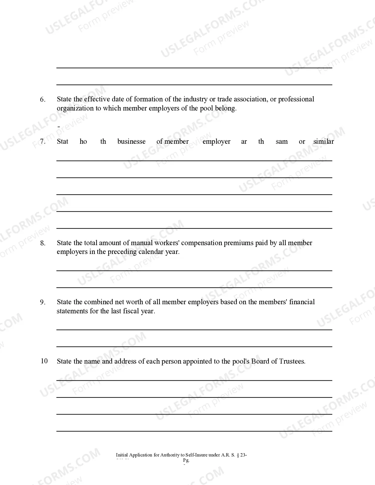 Preview Initial Pool Application For Authority To Self Insure