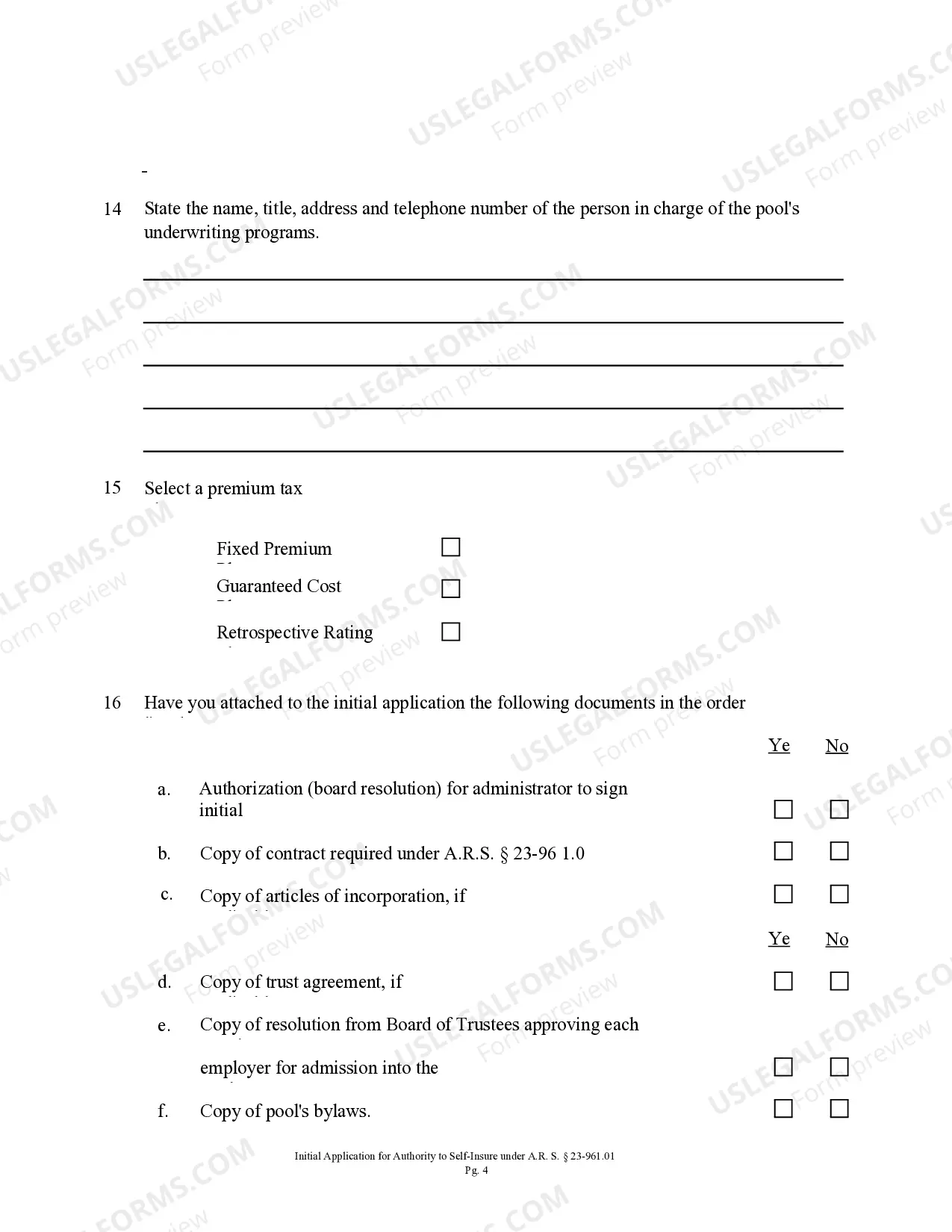 Preview Initial Pool Application For Authority To Self Insure