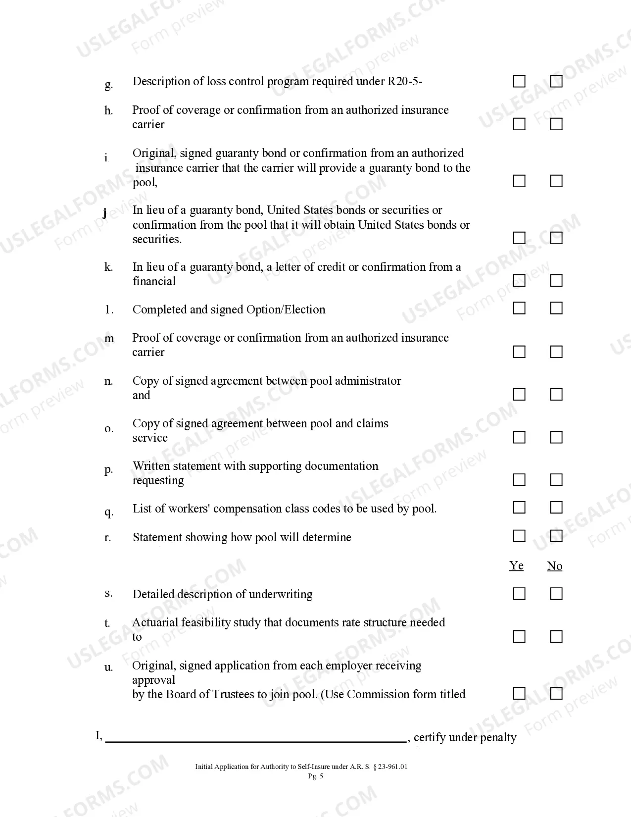 Preview Initial Pool Application For Authority To Self Insure