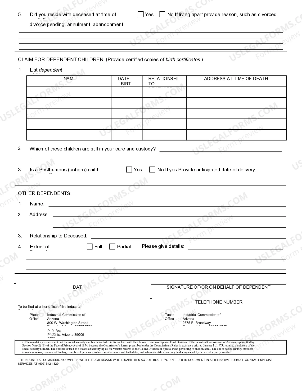 Preview Dependent Benefits Claim - Fatality