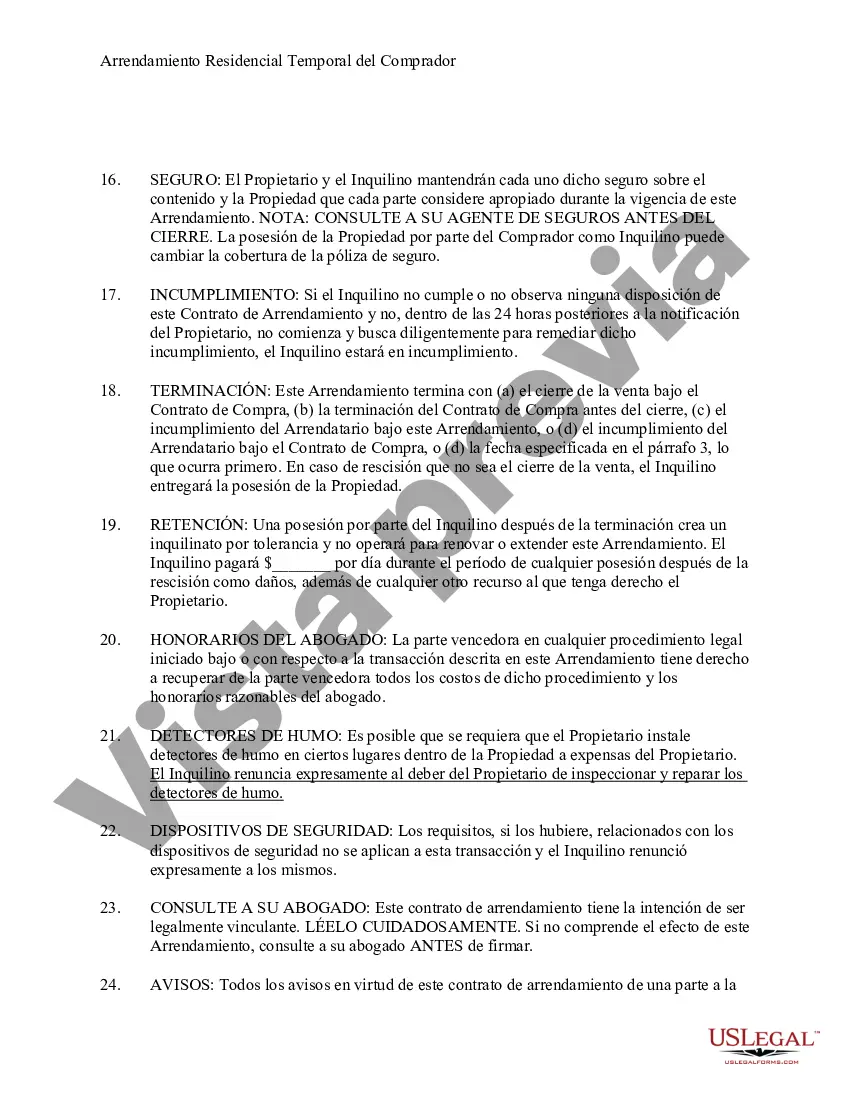 Preview Contrato de Arrendamiento Temporal para el Comprador Potencial de Residencia antes del Cierre