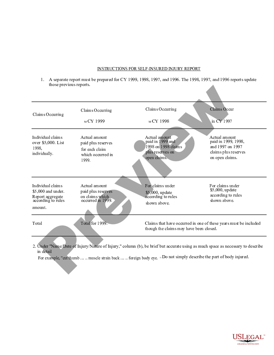 page 1 Injury Report for Workers' Compensation preview