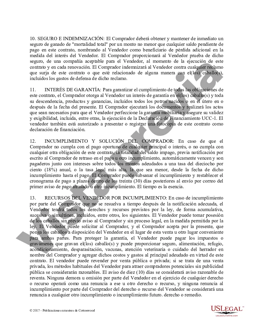 Preview Acuerdo de seguridad y compra a plazos con garantías limitadas - Formularios equinos de caballos