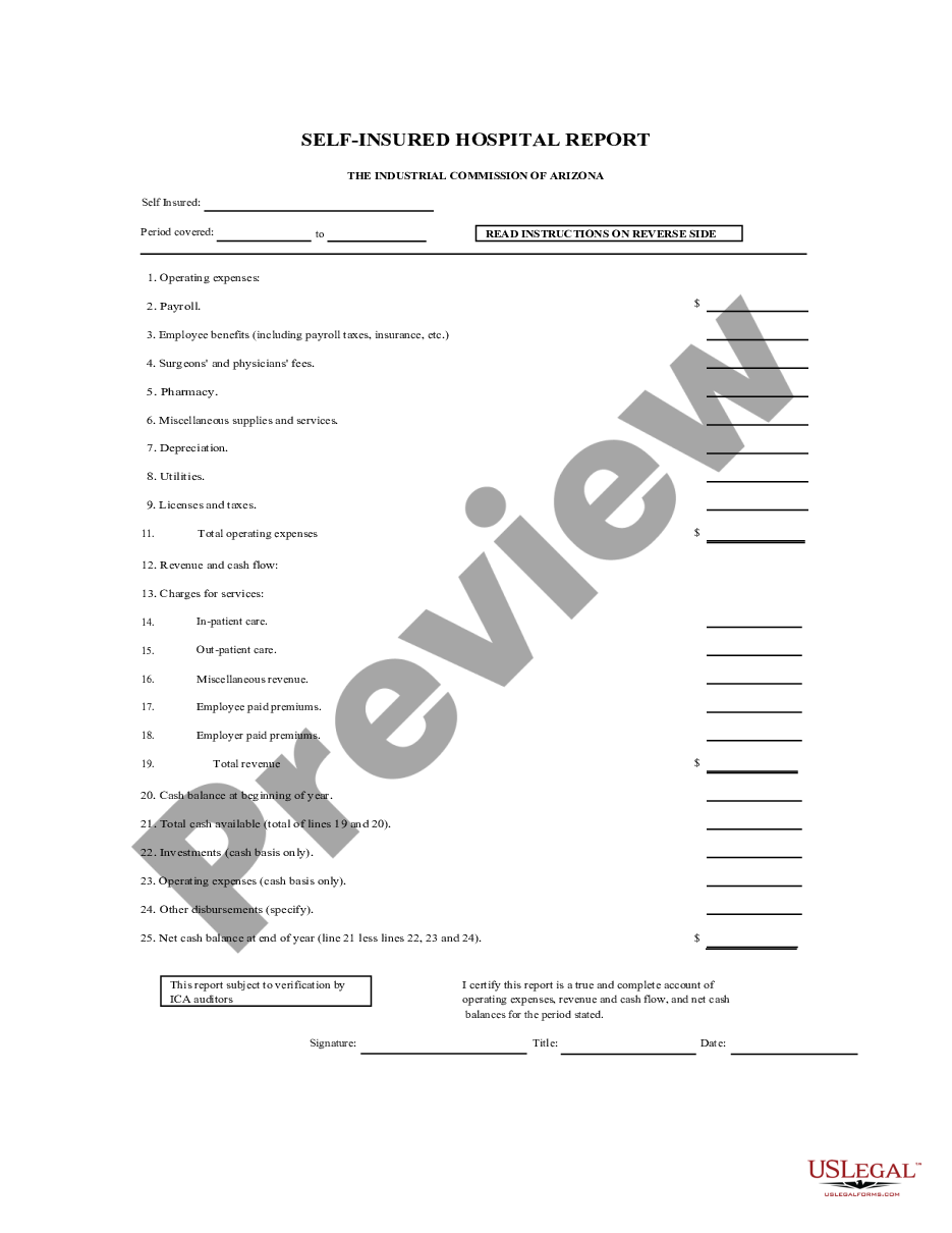 page 0 SI Hospital Report for Workers' Compensation preview