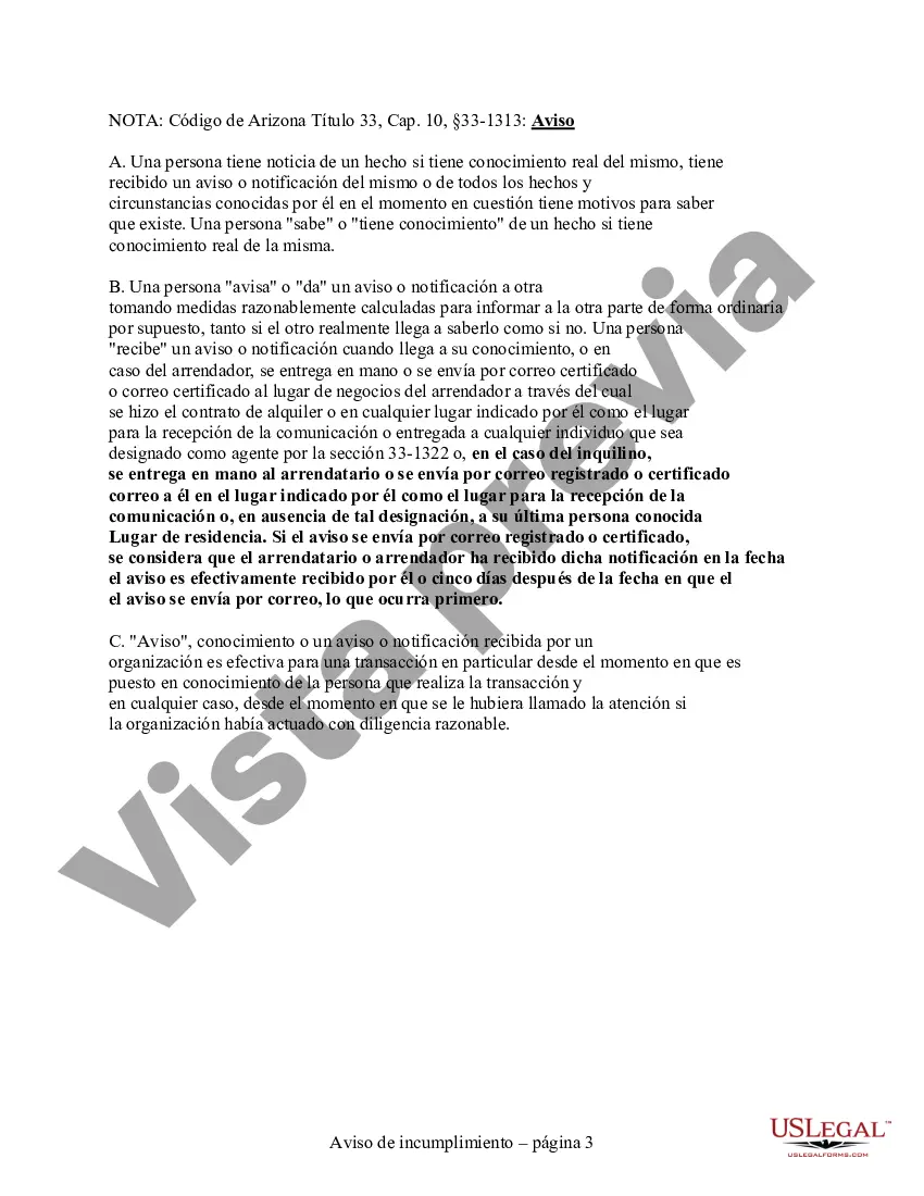 Preview Aviso de 10 días de violación material del contrato de arrendamiento o alquiler - Residencial - 10 días para subsanar del propietario al inquilino