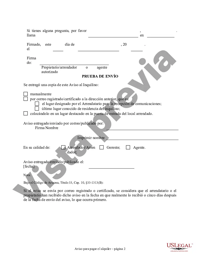 Preview Aviso de 5 días para pagar el alquiler o la terminación del contrato de arrendamiento - Residencial