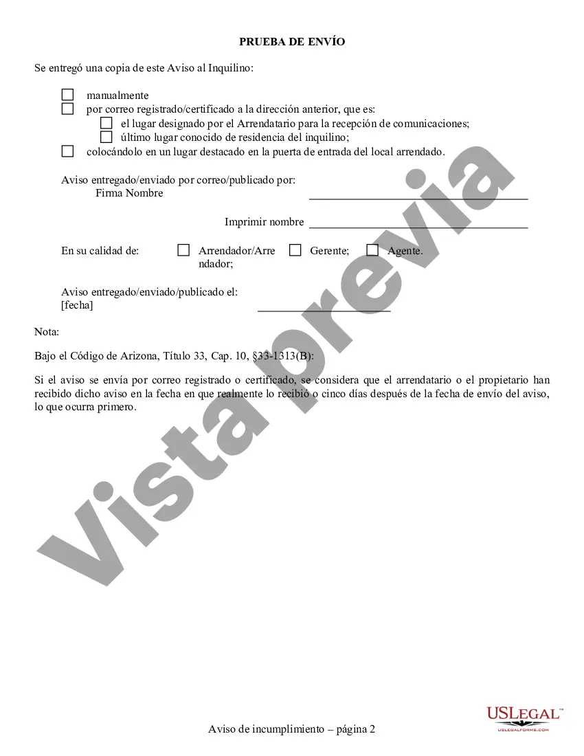 Preview Notificación de incumplimiento de 5 días: incumplimiento que implica peligro para la salud o la seguridad residencial del propietario al inquilino
