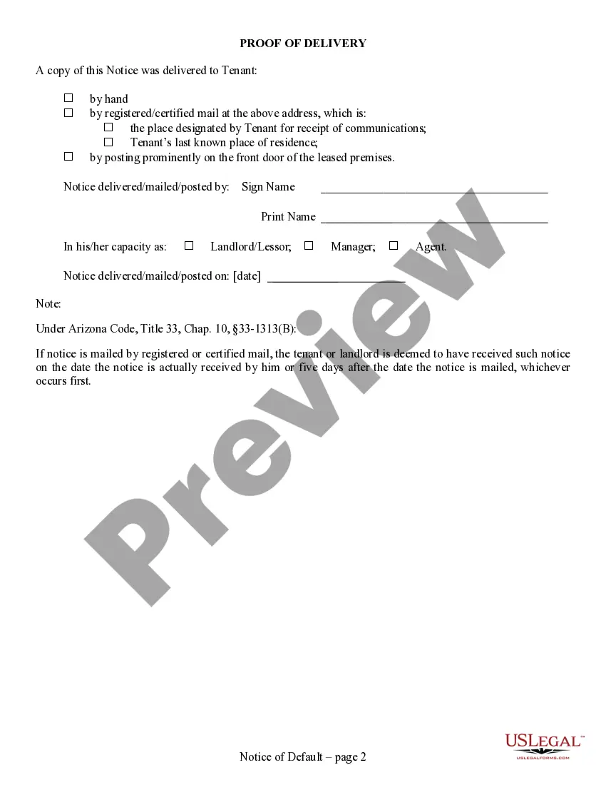 Preview 5 Day Notice of Default - Breach Involving Danger to Health or Safety for Residential from Landlord to Tenant