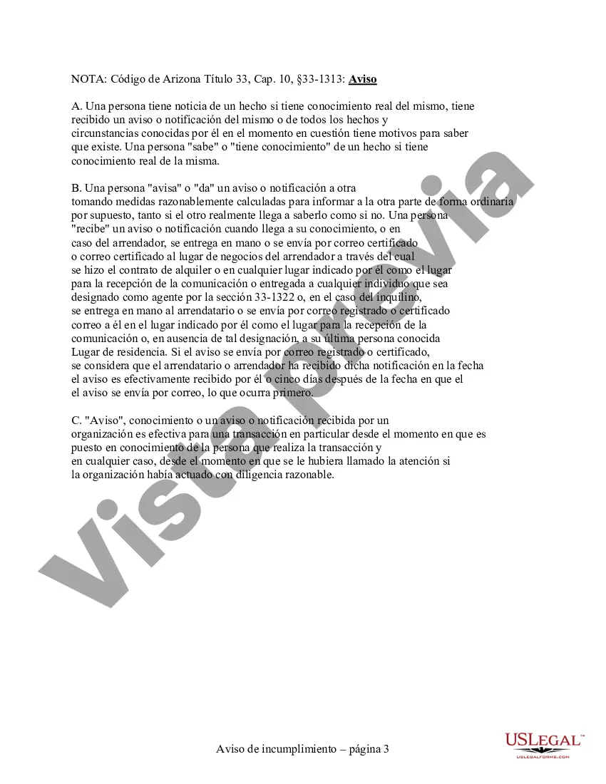 Preview Aviso de 10 días de violación material del contrato de arrendamiento o alquiler - Residencial - 10 días para subsanar del inquilino al propietario