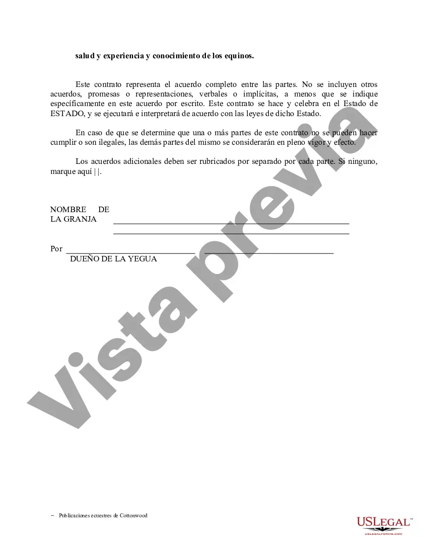 Preview Contrato de servicio de semental - Formularios equinos de caballos