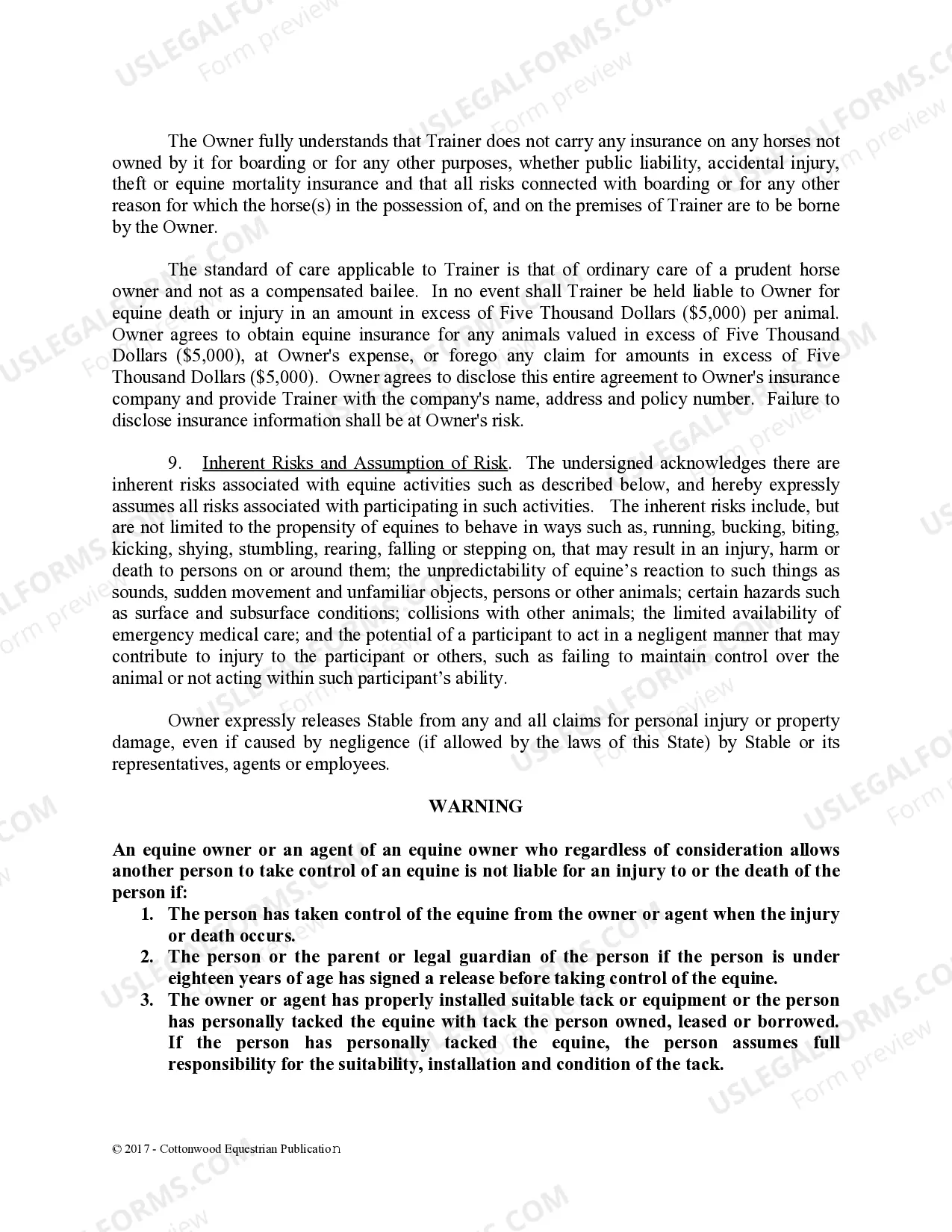 Preview Training Contract - Horse Equine Forms